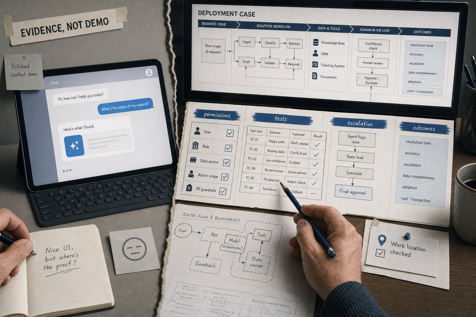 Comparison of a generic chatbot demo with a documented, governed AI deployment case study for hiring.