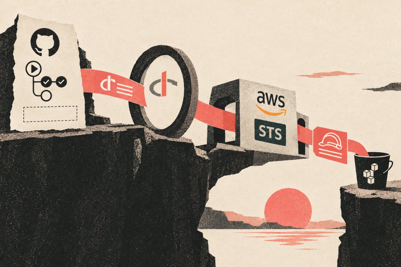 GitHub Actions обменя OIDC токен чрез IAM доставчик за временна AWS сесия.