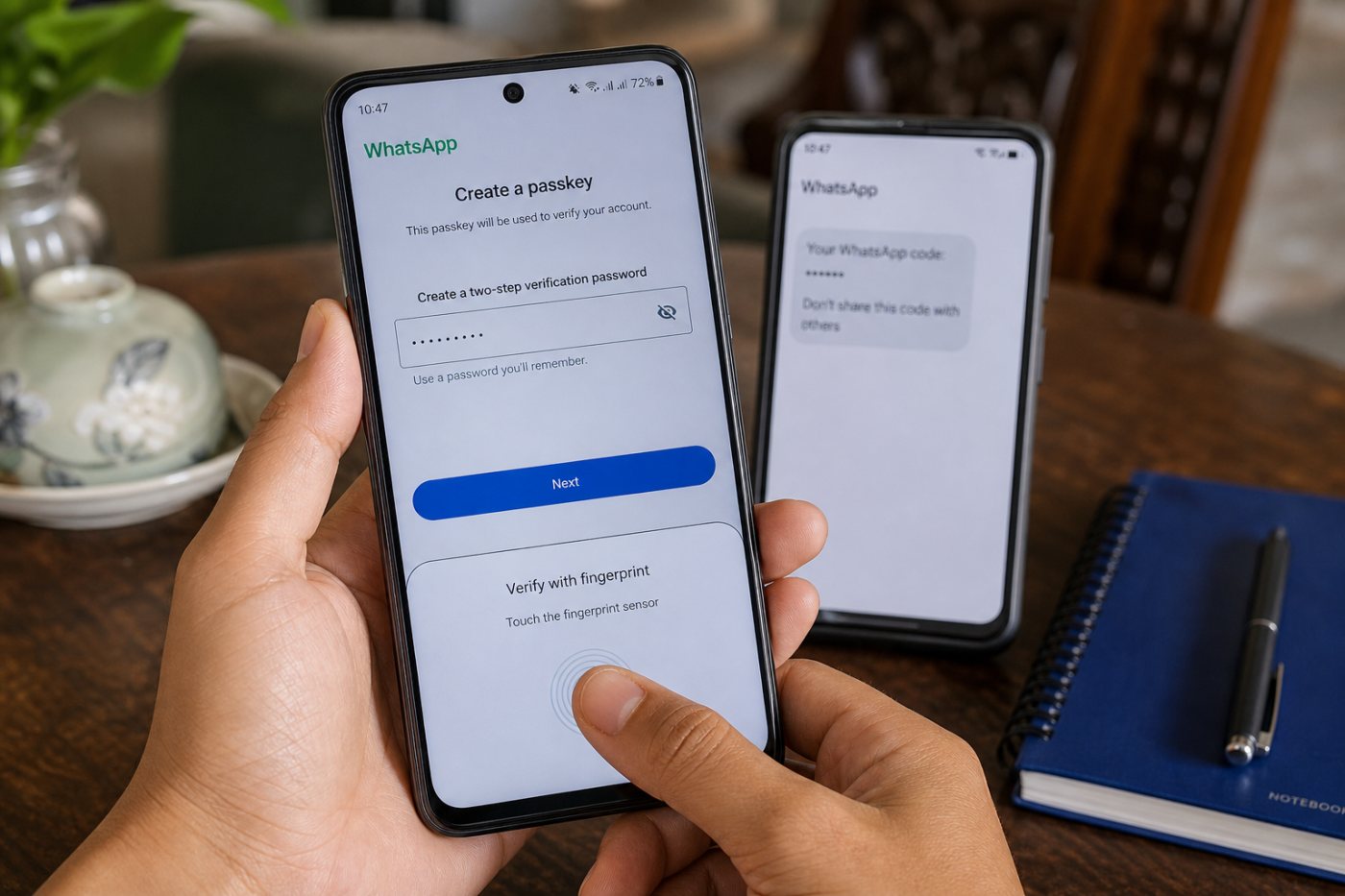 Ba bước xác thực WhatsApp được phân biệt theo mã đăng ký, mật khẩu xác minh hai bước và passkey.
