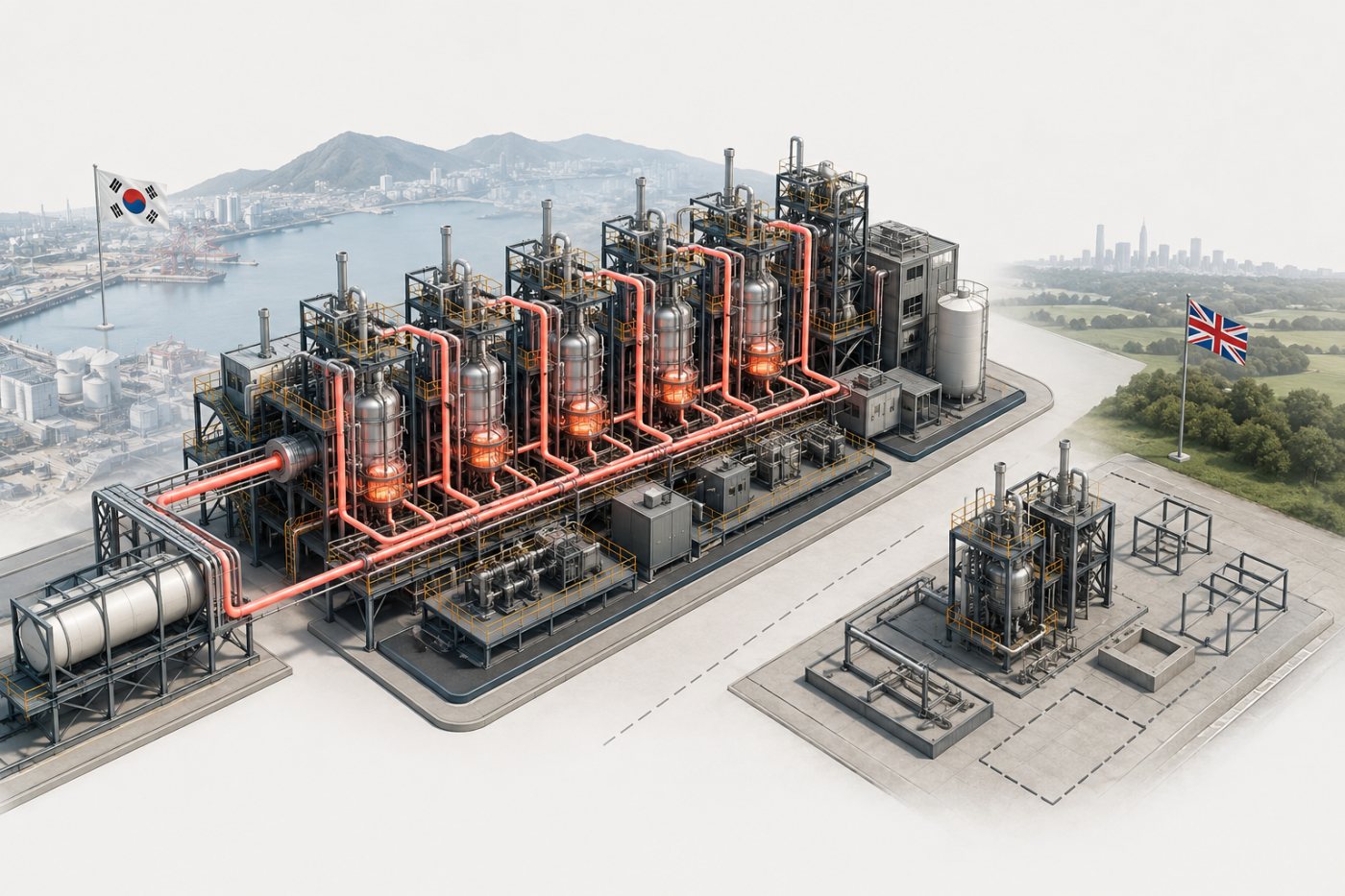 Usine commerciale de Gunsan déjà en service face au futur dispositif pilote britannique