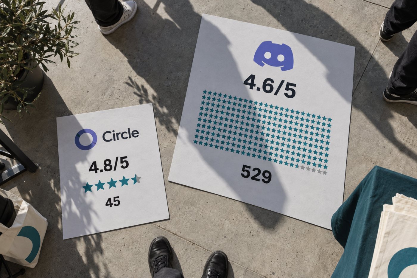 Les notes GetApp de Discord et Circle sont proches, mais reposent sur des volumes d’avis très différents.