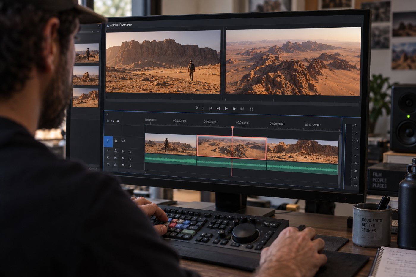 فجوة محددة في خط Adobe Premiere الزمني تملؤها لقطة مولدة متسقة مع المادة المحيطة