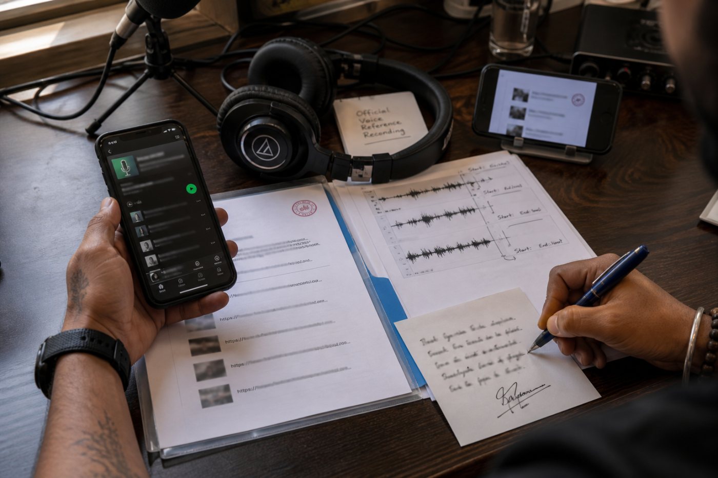 Spotify प्रतिरूपण शिकायत के लिए कार्यक्रम पते, समय-अंश, आधिकारिक आवाज़ नमूने और अनुमति का रिकॉर्ड