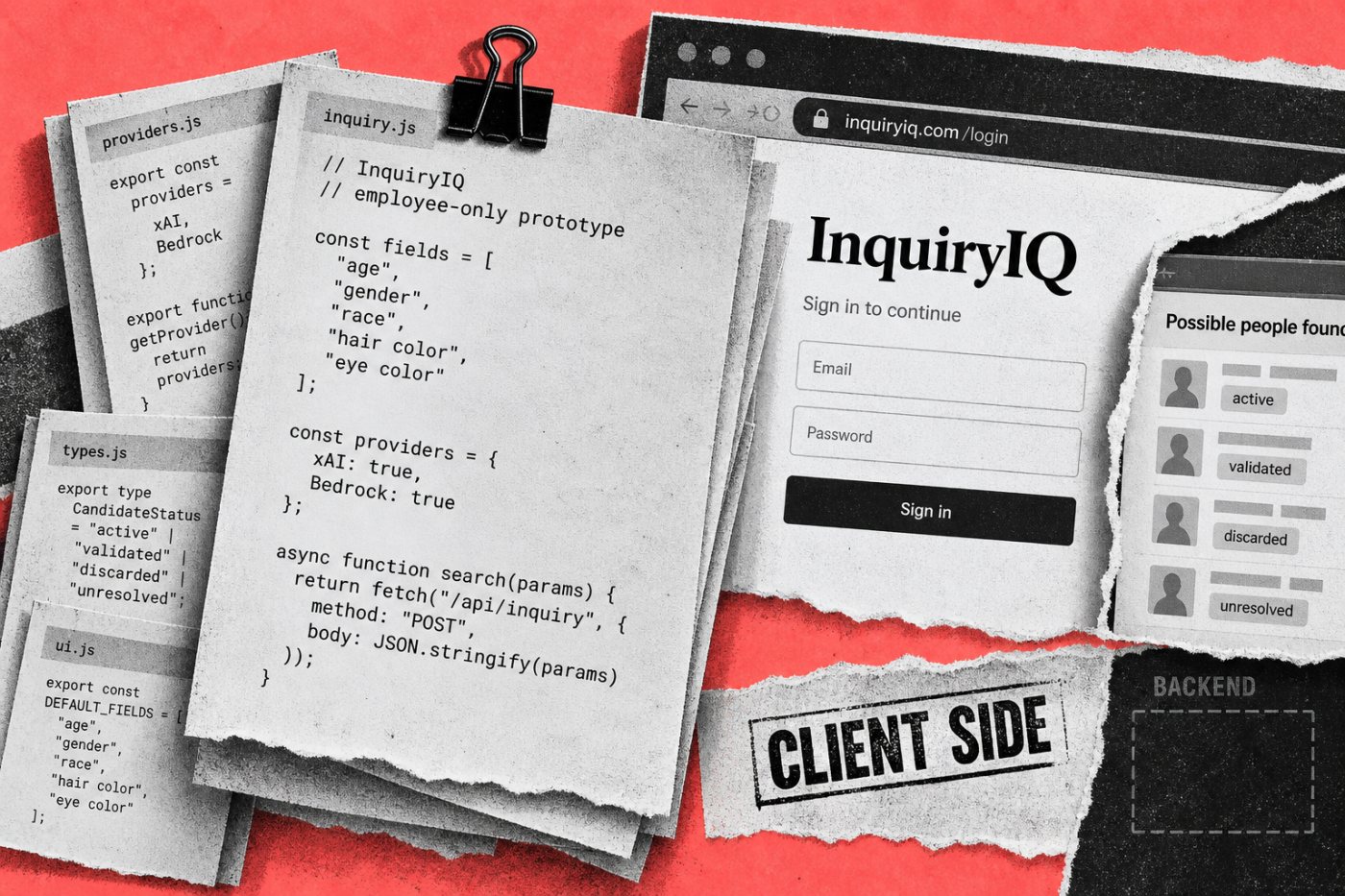 Berkas publik halaman login Clearview diperiksa untuk menemukan nama InquiryIQ, status prototipe internal, dan opsi penyedia model.