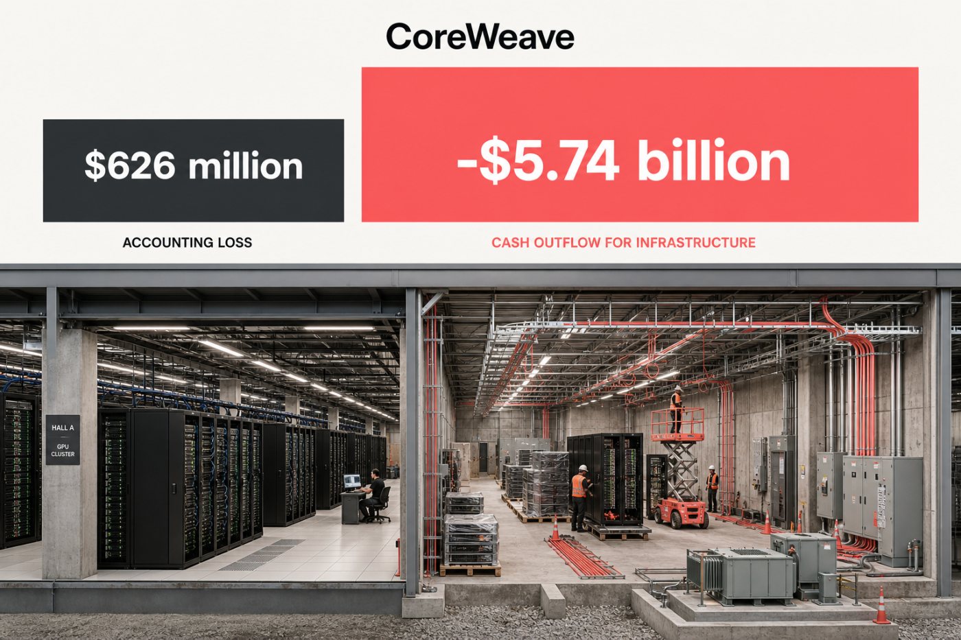 Расширение инфраструктуры CoreWeave, приведшее к отрицательному свободному потоку почти $5,74 млрд