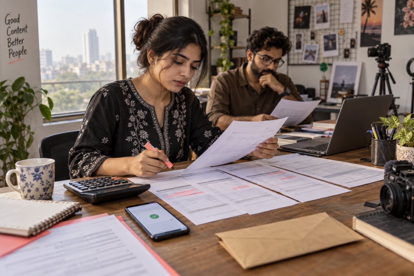 cross-border deal میں invoice، کمیشن، کٹوتیوں اور creator کے payout کا قابلِ جانچ حساب۔