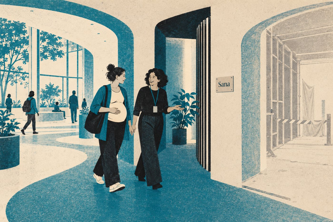Ein Elternzeitanliegen führt bei Sana Concierge über Personal- und Entgeltfragen bis zu einer erforderlichen menschlichen Entscheidung.