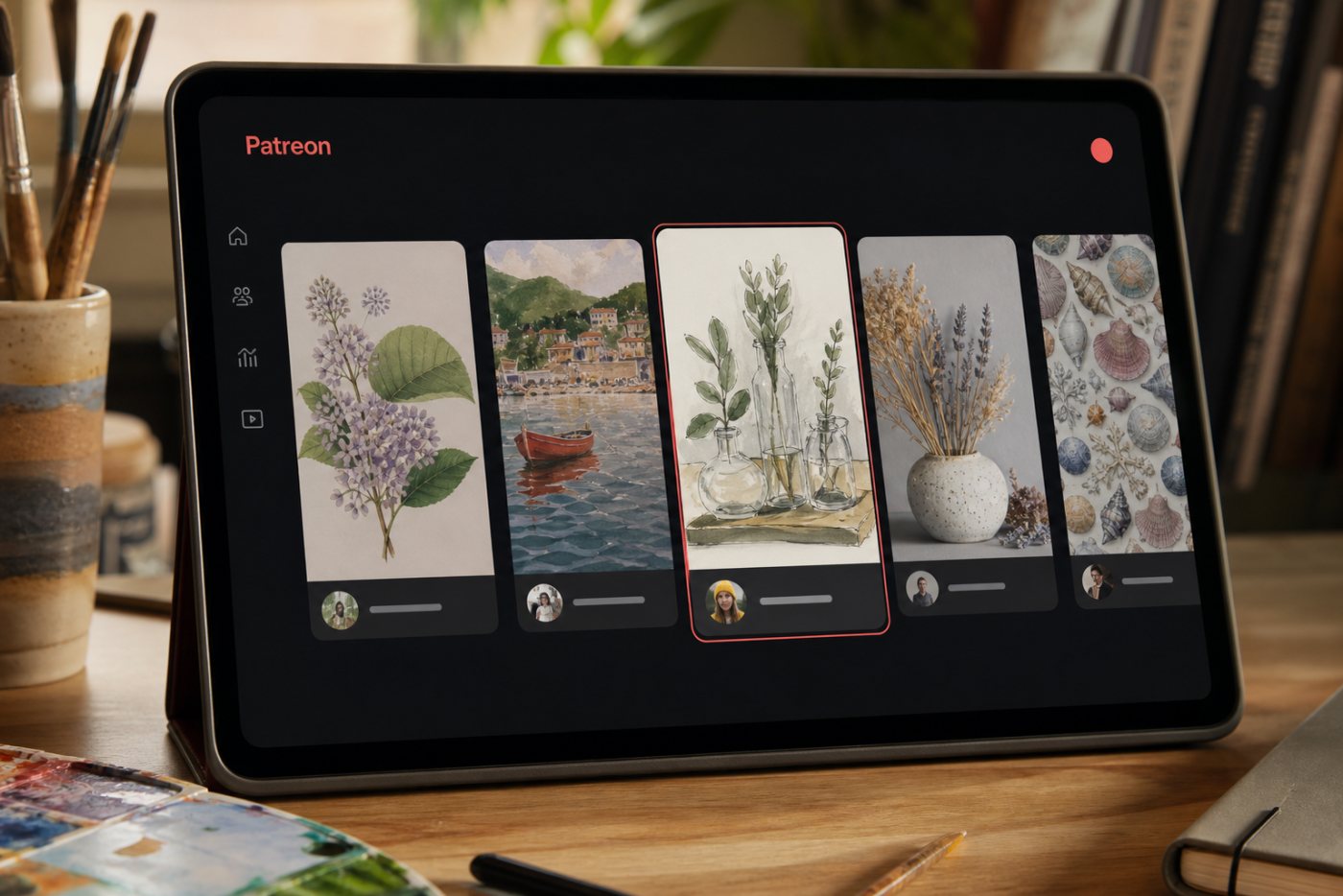 A small creator’s Patreon post enters discovery through topic, style, craft and theme matching.