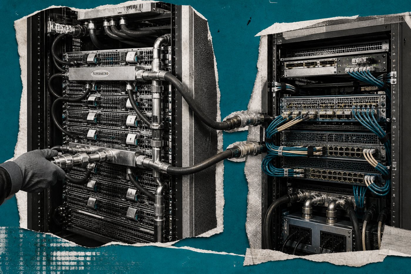 Rack-to-fabric cooling connects Supermicro servers with Cisco AI networking equipment.