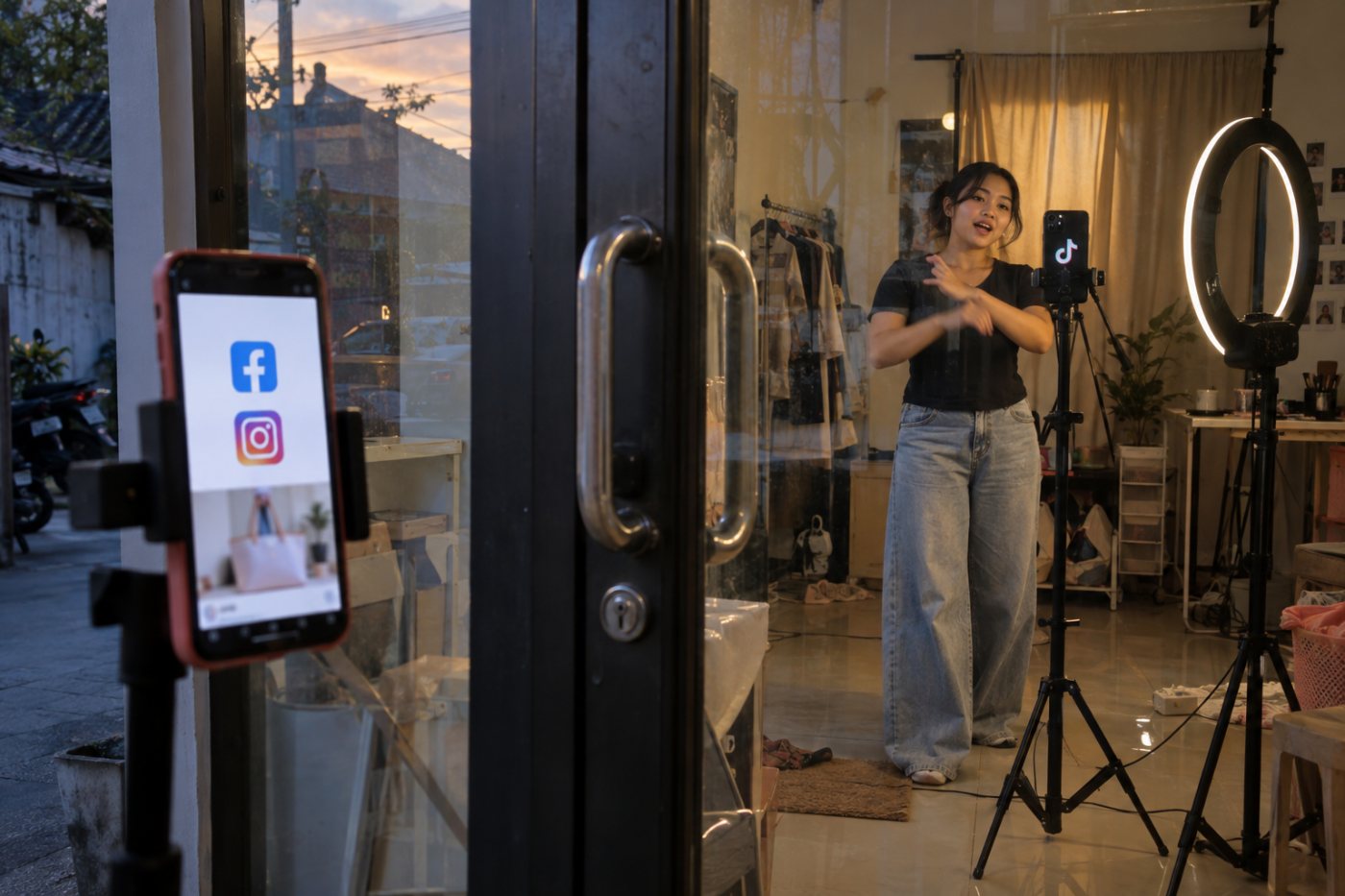Perekaman video untuk TikTok berlanjut ketika jalur promosi berbayar dari Facebook dan Instagram menuju konten itu dibatasi.