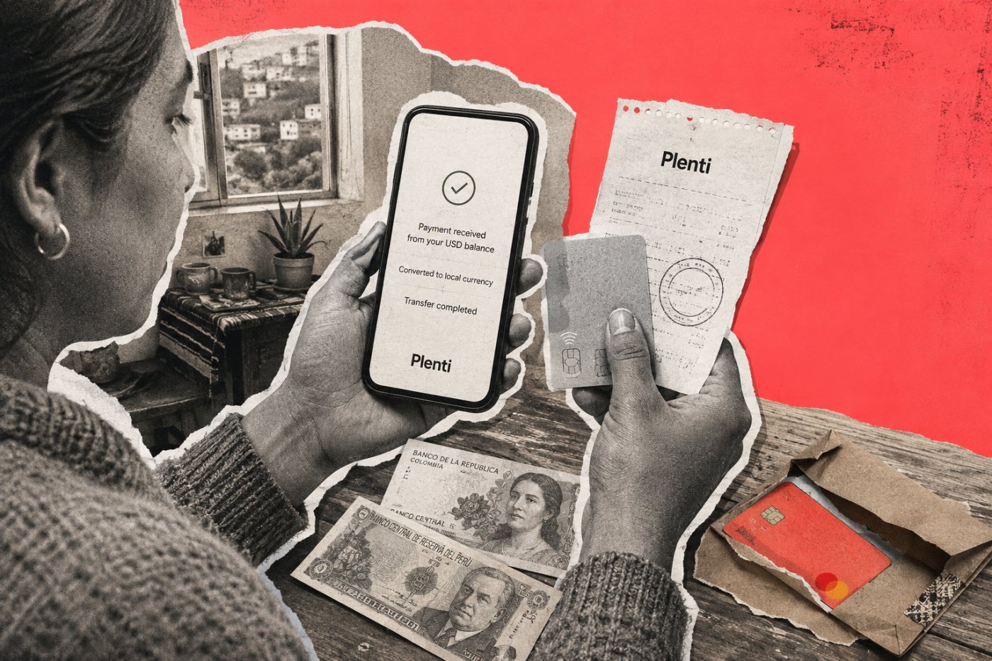 مستخدم يتلقى دفعة خارجية عبر Plenti ويحوّل رصيدًا بالدولار الرقمي إلى عملة محلية لإتمام تحويل عابر للحدود.