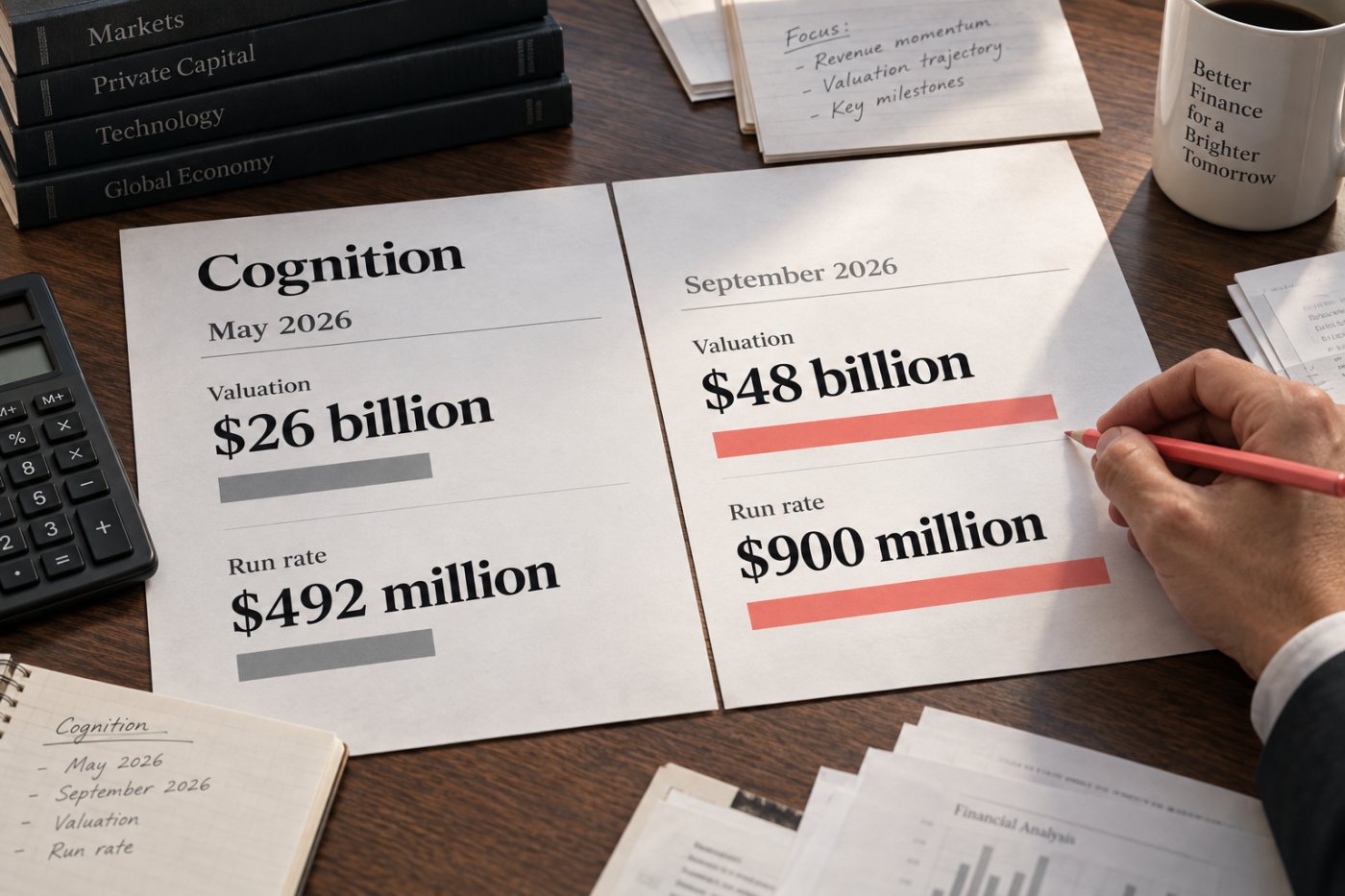 Định giá và run rate của Cognition tăng gần cùng nhịp từ tháng 5 đến tháng 9/2026