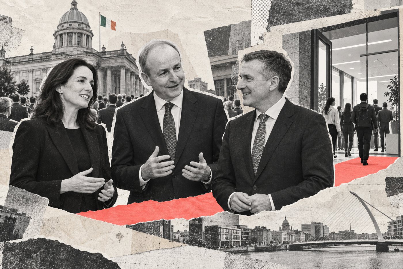 Sarah Friar, Micheál Martin ja Michael Lohan tähistavad Dublinis OpenAI uue labori ja töökohtade teadet.