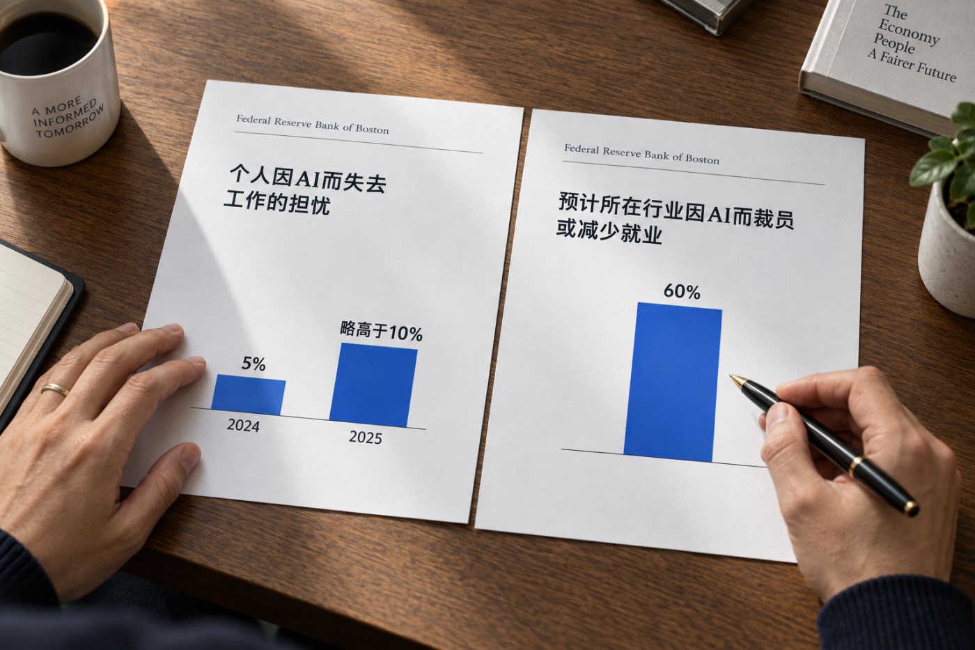 员工分别评估个人岗位安全与行业AI裁员预期