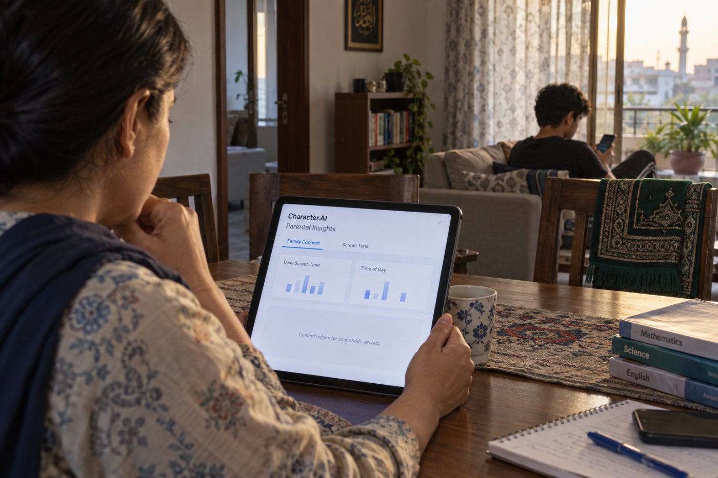Character.AI parent view میں screen time موجود مگر messages اور مخصوص content غائب
