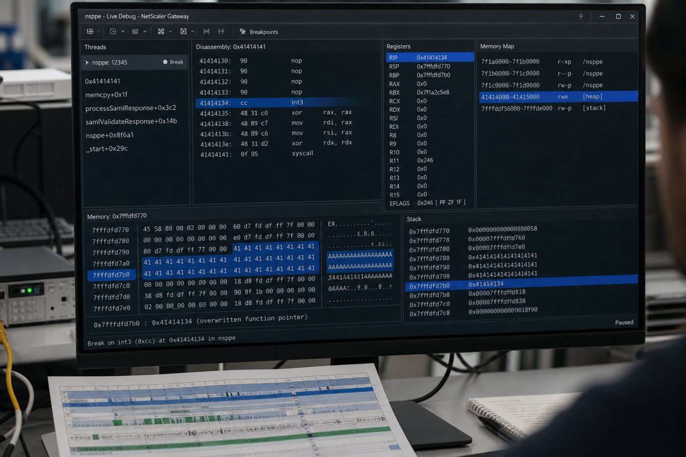 Des octets contrôlés dans un message SAML remplacent un pointeur de fonction du moteur NetScaler et détournent son exécution.