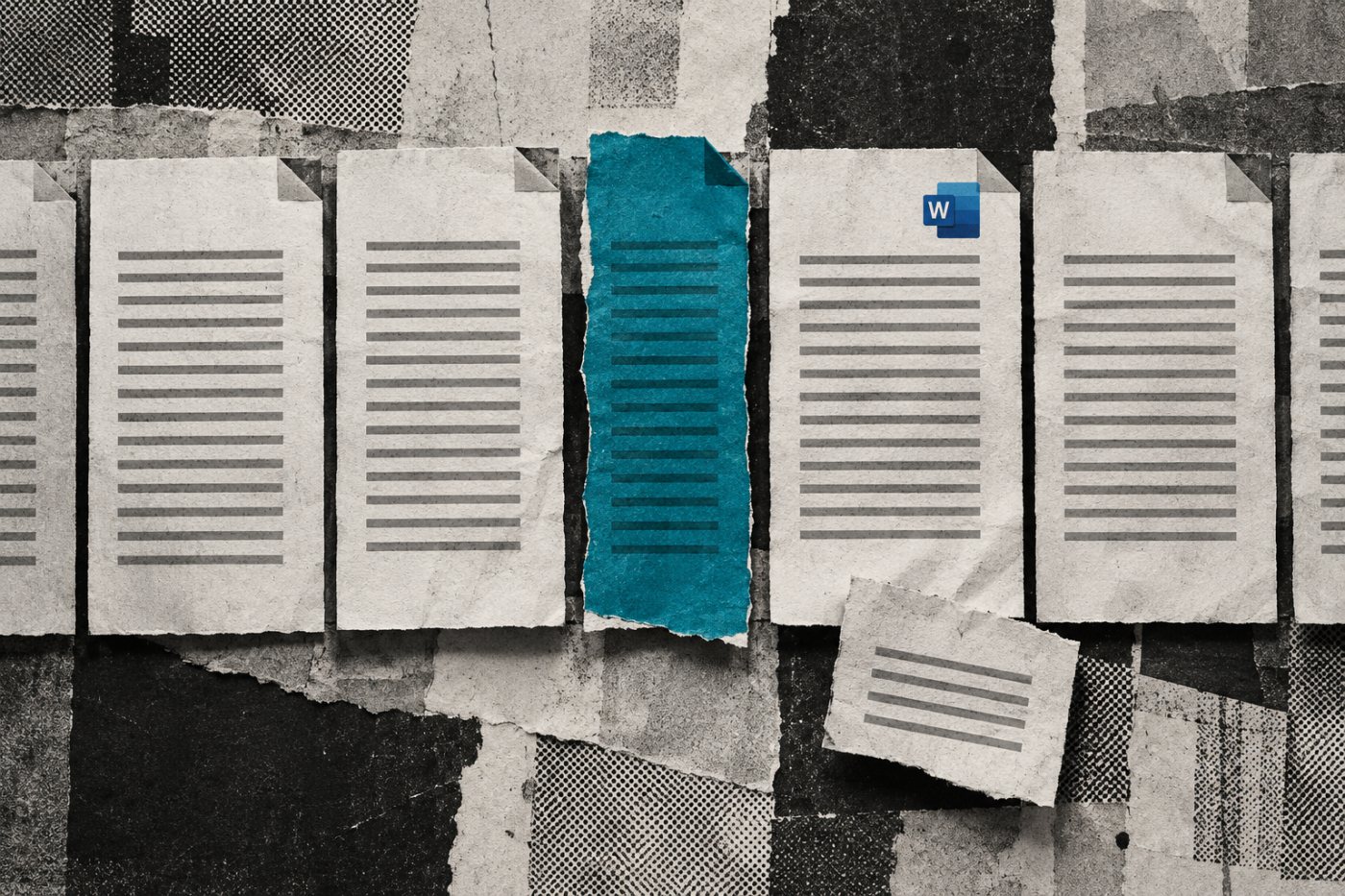 Una sezione di un documento Word viene sostituita senza cambiare il resto della struttura, come in una modifica mirata.