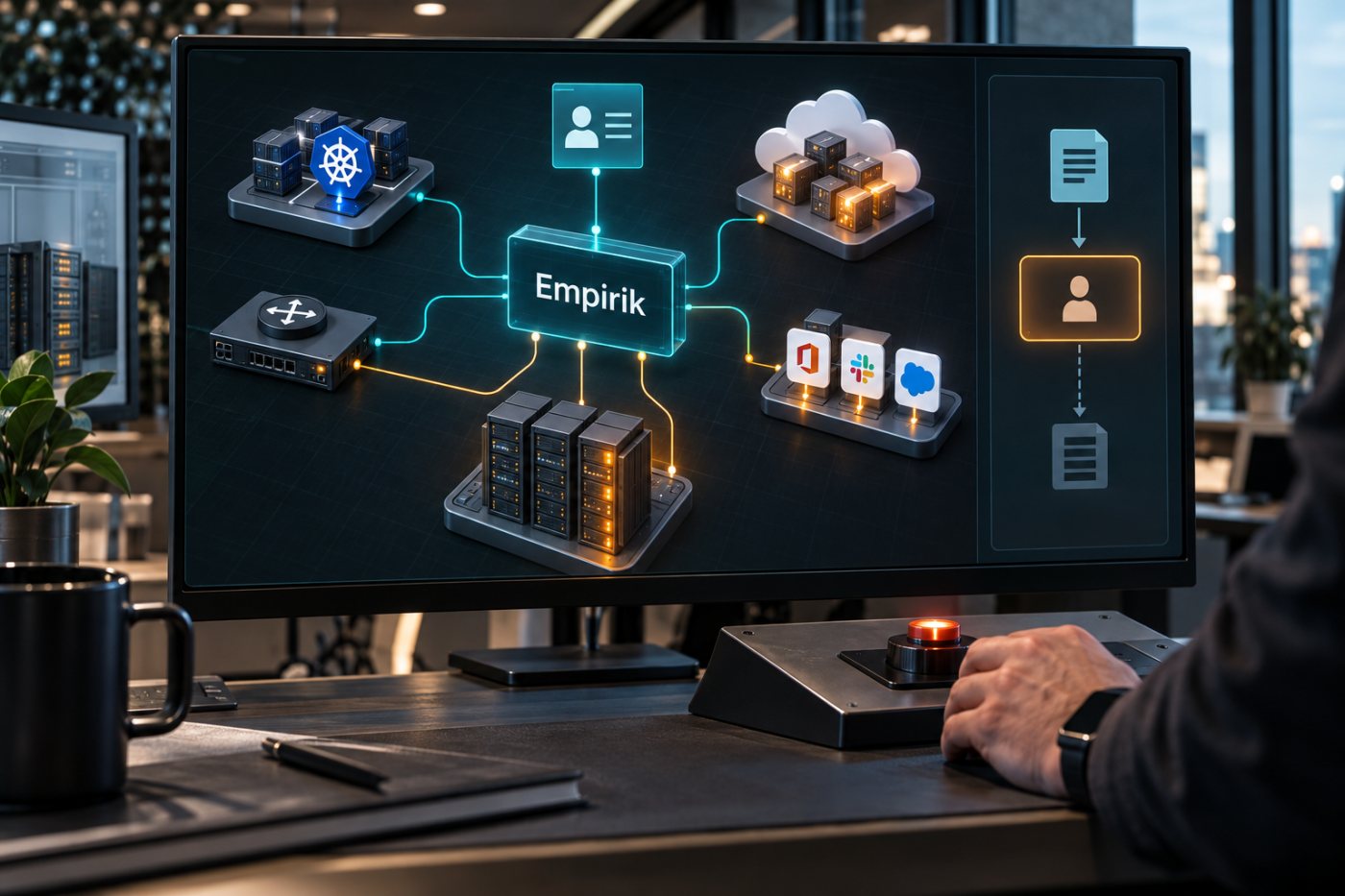 A Empirik relaciona uma mudança de identidade aos serviços afetados e a encaminha para revisão humana antes do deploy.