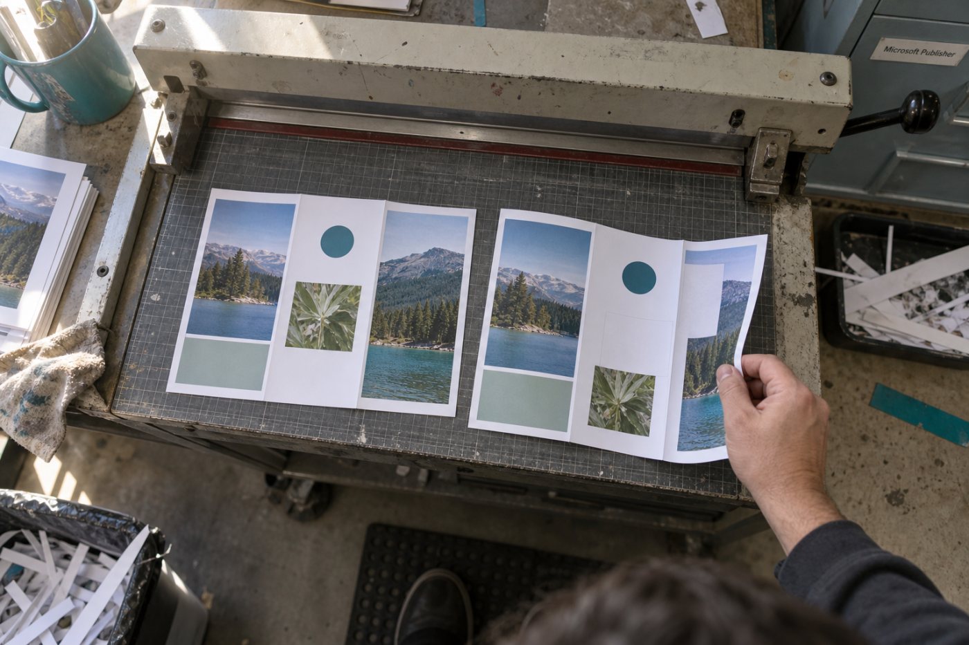 A Publisher brochure becomes a layout-faithful PDF reference and a rearranged editable Word version.