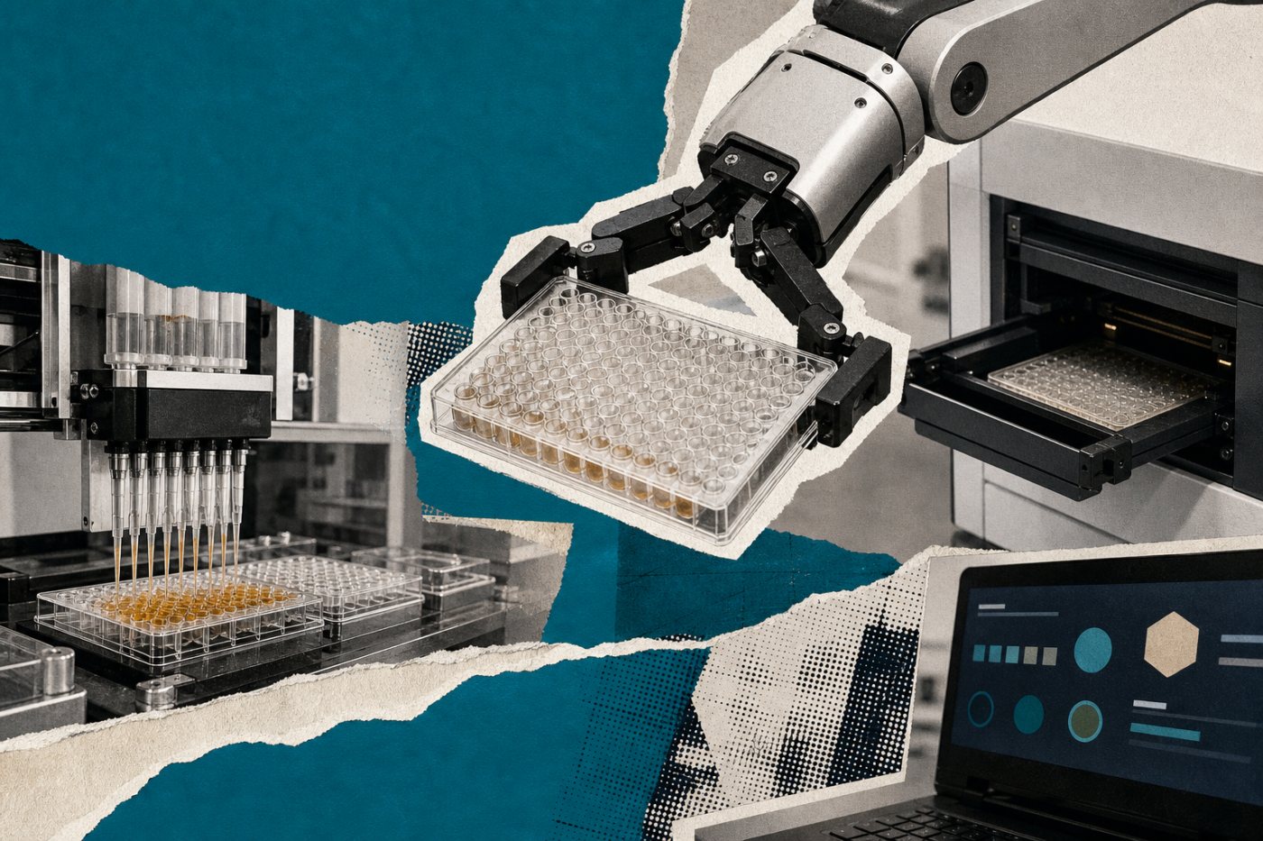 Sıvı işleme sistemi, robot kolu ve plaka okuyucusunun tek bir MHS iş akışında protein deneyini yürütmesi