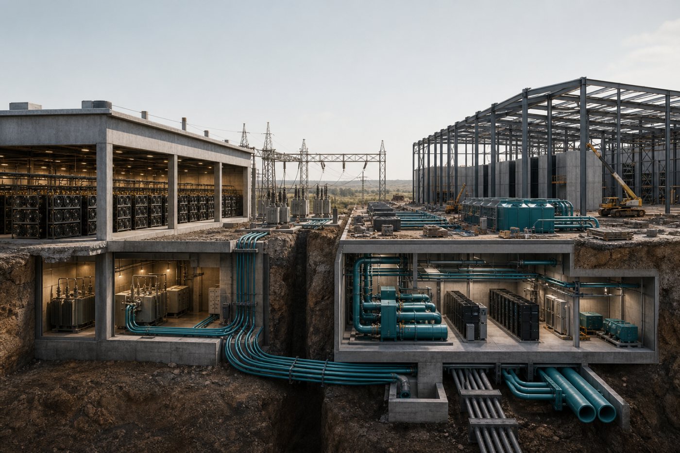 El campus de Riot en Rockdale conserva su infraestructura eléctrica mientras construye instalaciones específicas para un centro de datos de 191 MW.
