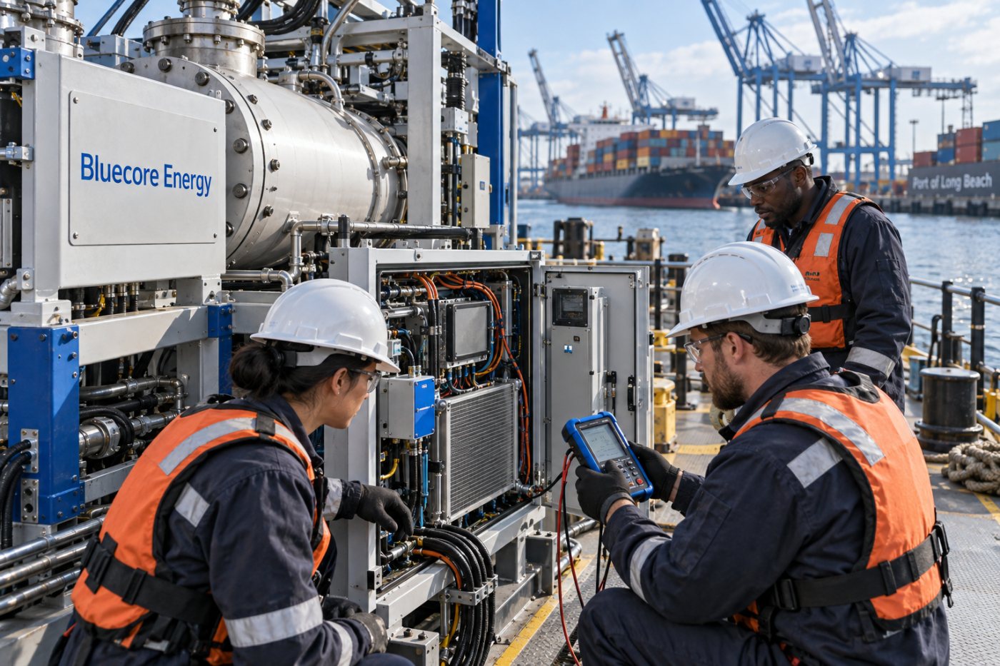 Bluecore Energy’nin Long Beach’teki mavnası ve yakıtsız test reaktöründe süren donanım doğrulaması