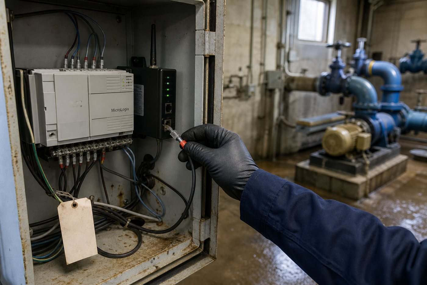 Un automate industriel exposé est isolé de sa connexion cellulaire dans une station de pompage municipale.