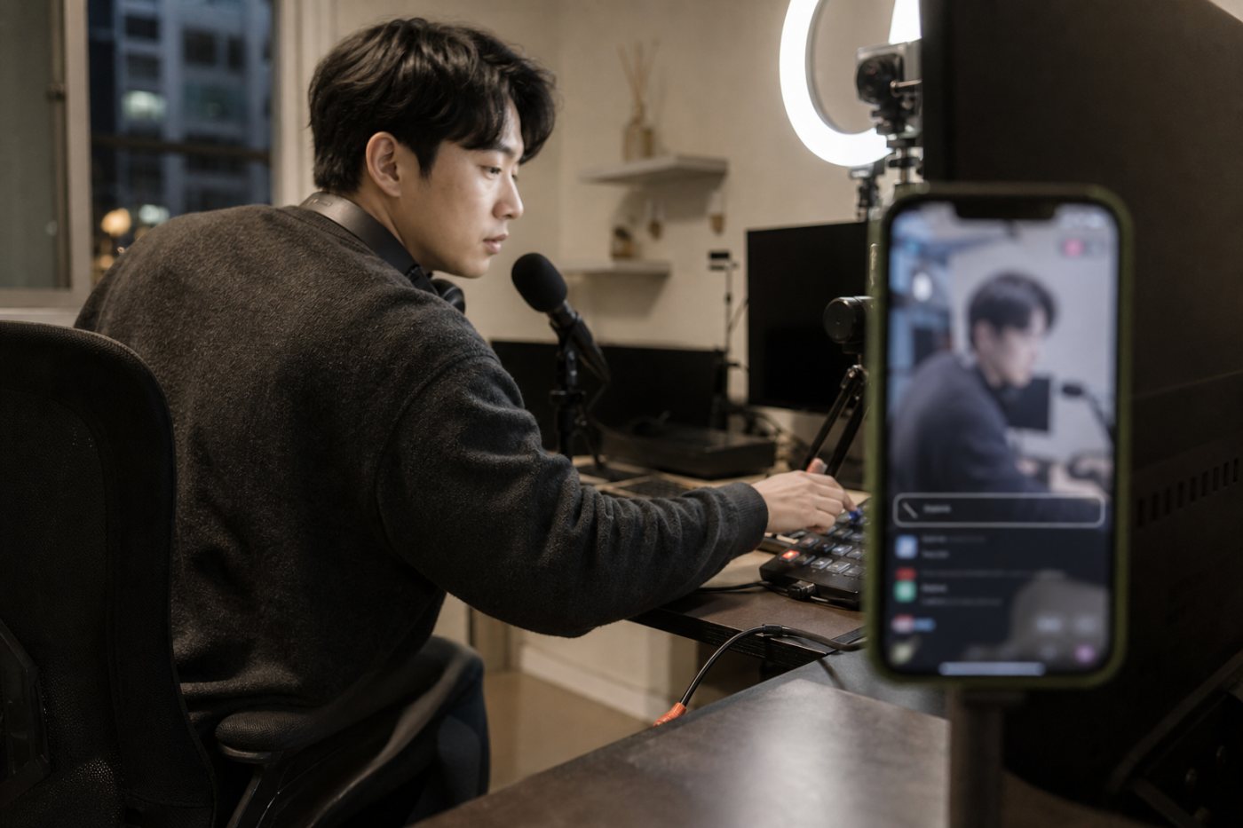 TikTok LIVE 크리에이터가 외부 도구의 실시간 출력 내용을 감시하고 정책 위반 요소를 관리하는 상황