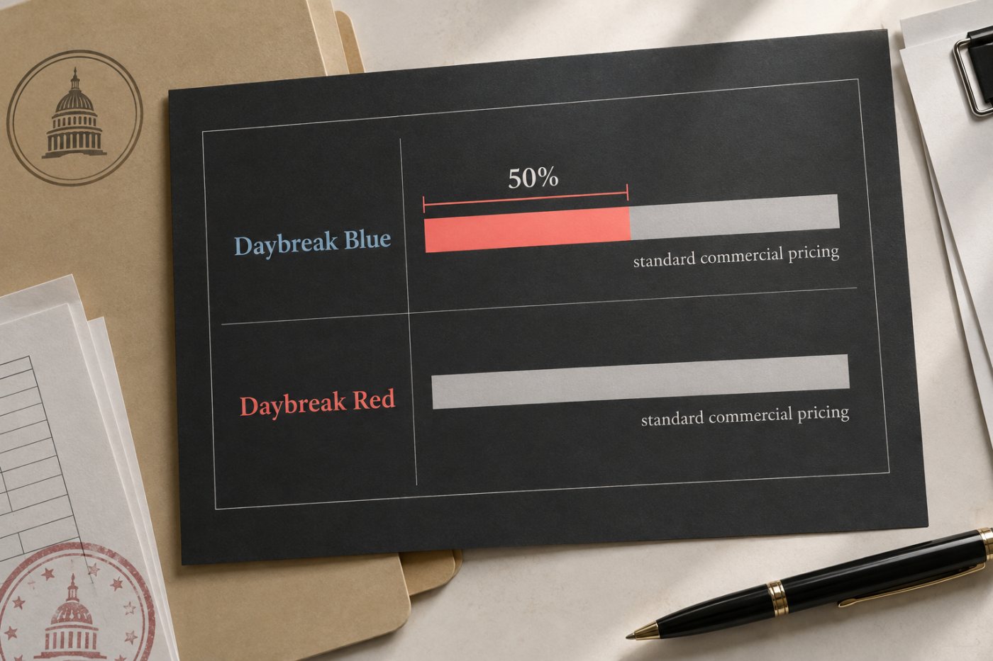 مقارنة حكومية تفصل خصم Daybreak Blue عن السعر التجاري القياسي لخدمة Daybreak Red