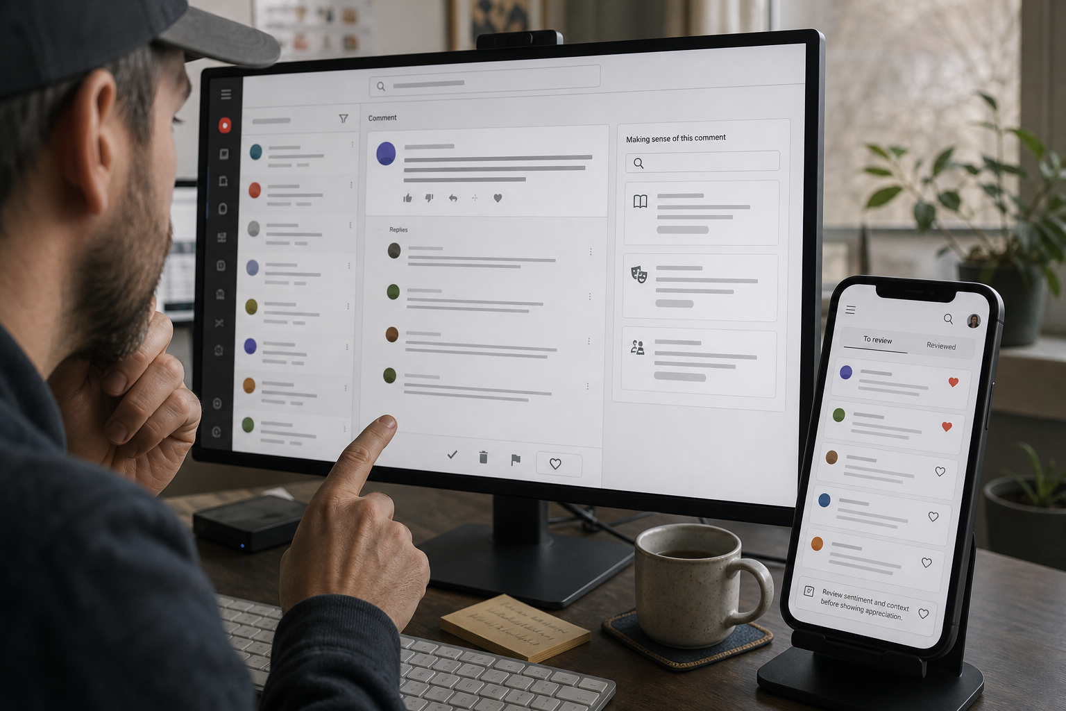 Creator checking comment context before applying a public heart