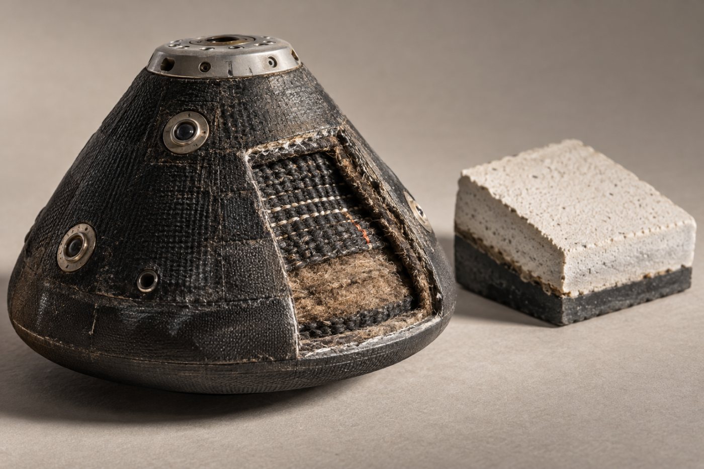 Una cápsula KREPE-3 muestra las capas cosidas del material térmico MERINO.