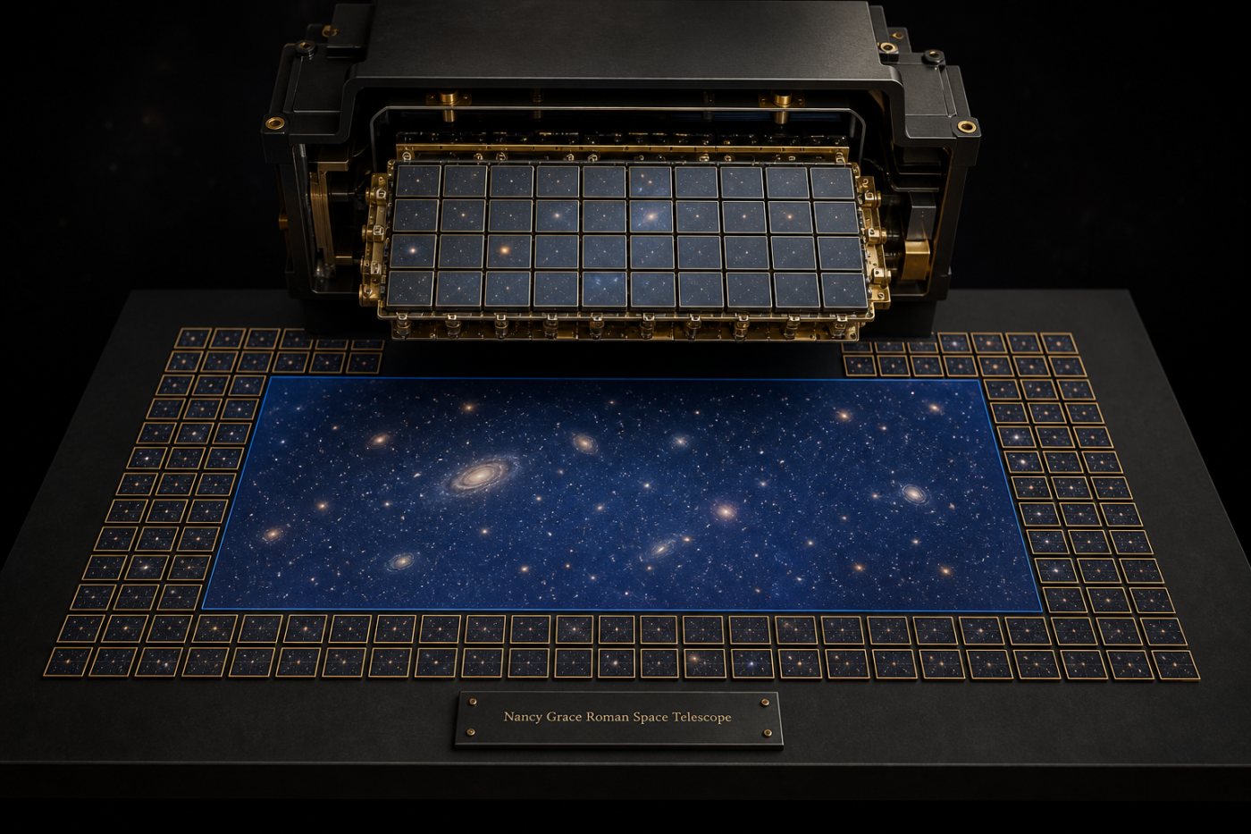 Roman के Wide Field Instrument का एक दृश्य क्षेत्र Hubble के लगभग 100 दृश्य क्षेत्रों जितना आकाश समेटता है।