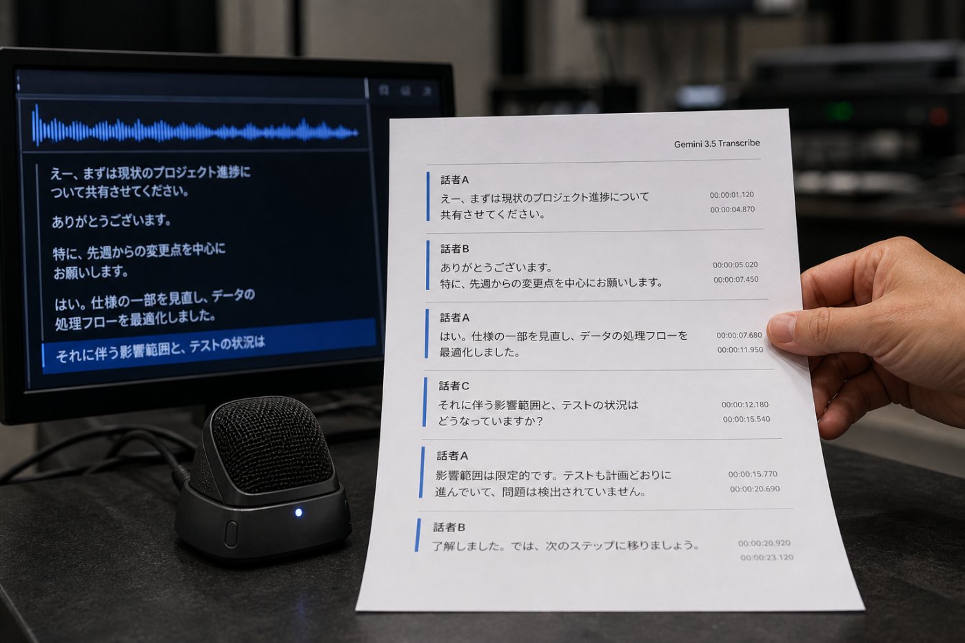 Gemini 3.5 Transcribeのライブ処理と録音処理で異なる文字起こし結果