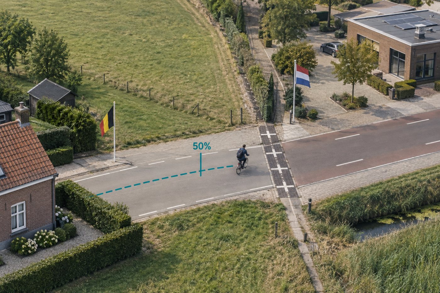 Grens tussen België en Nederland bij de bestaande afspraak voor sociale zekerheid.