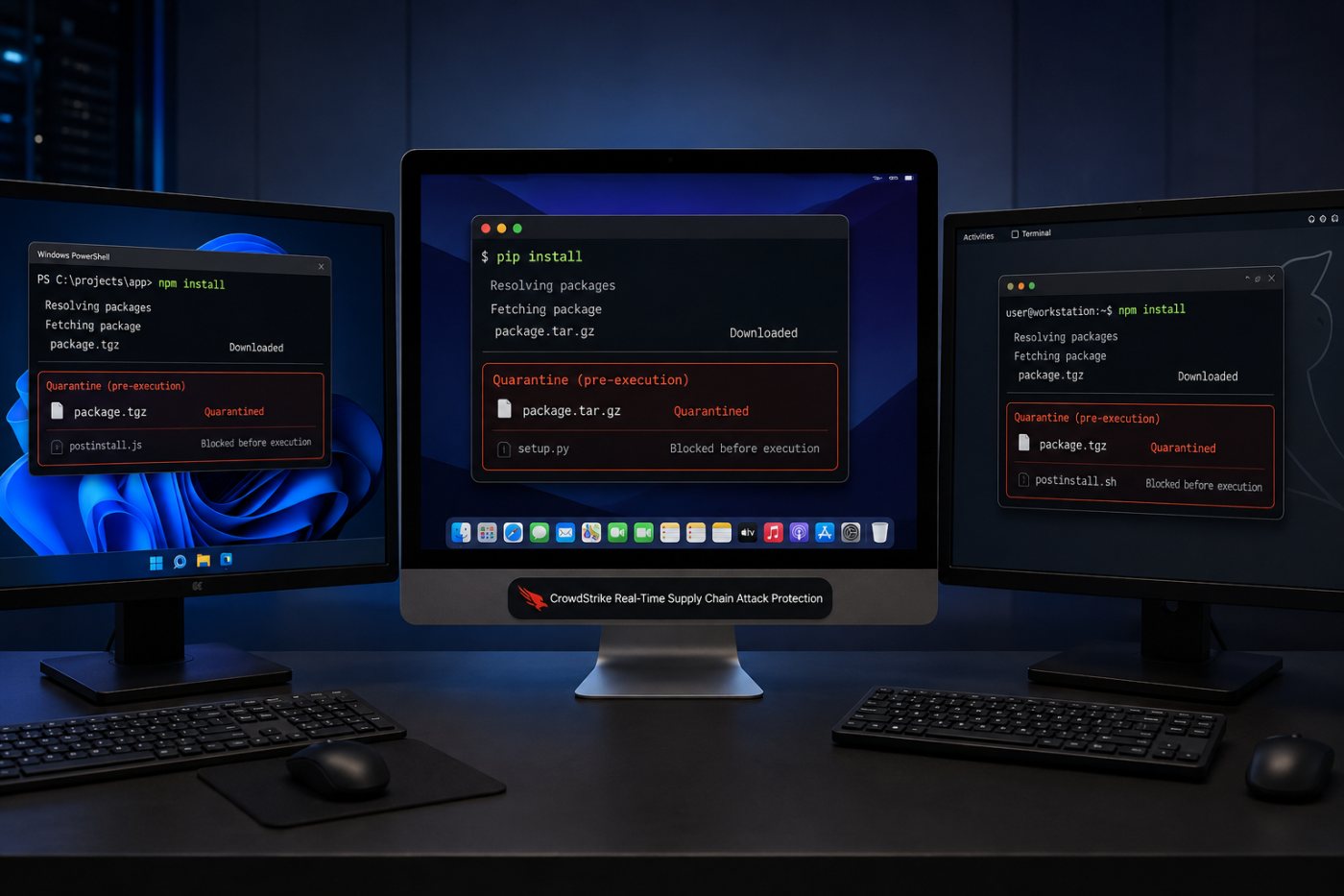 Windows·macOS·Linux에서 npm·PyPI 설치 트랜잭션이 실행 전에 차단되는 지원 범위