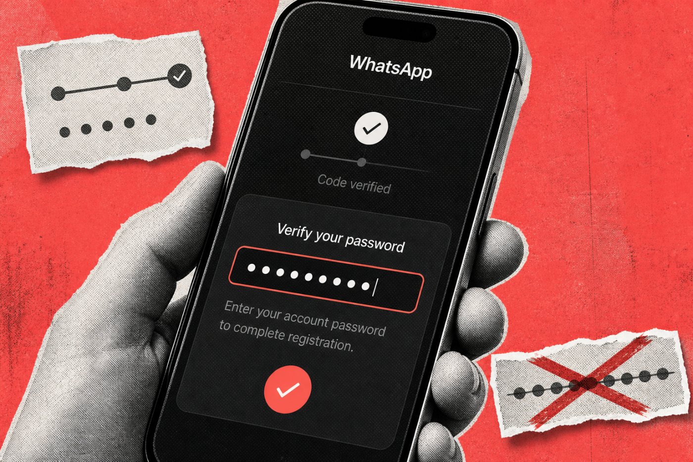 WhatsApp requires a separate full password after a one-time registration code has been entered.