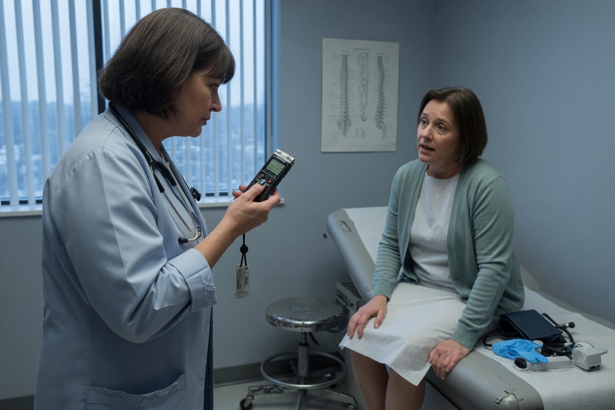 Physician using voice-based documentation tool during patient consultation