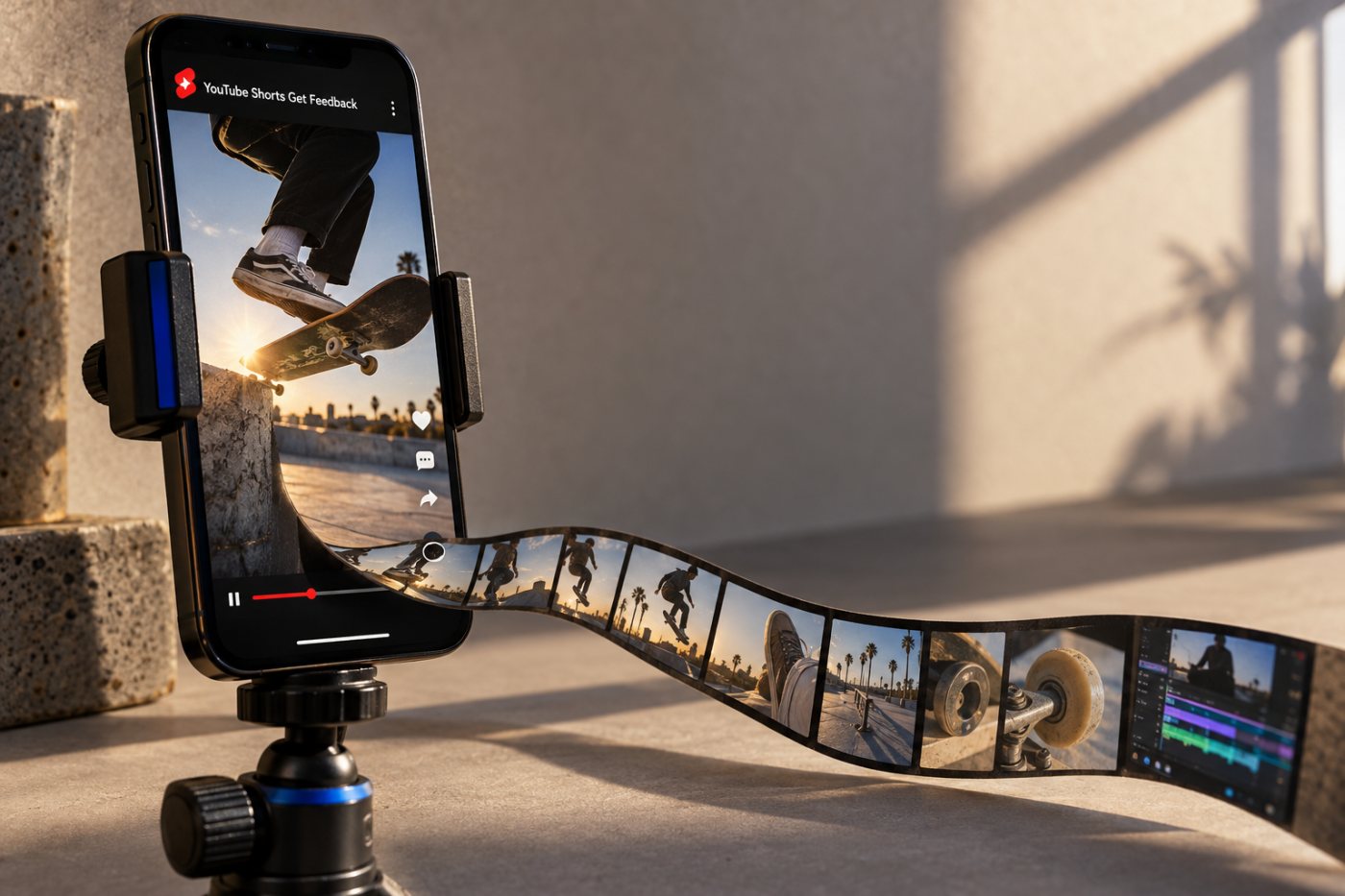 YouTube Shortsの未公開動画で、冒頭のフック、途中のテンポ、補足映像という確認箇所を分けて示す構成