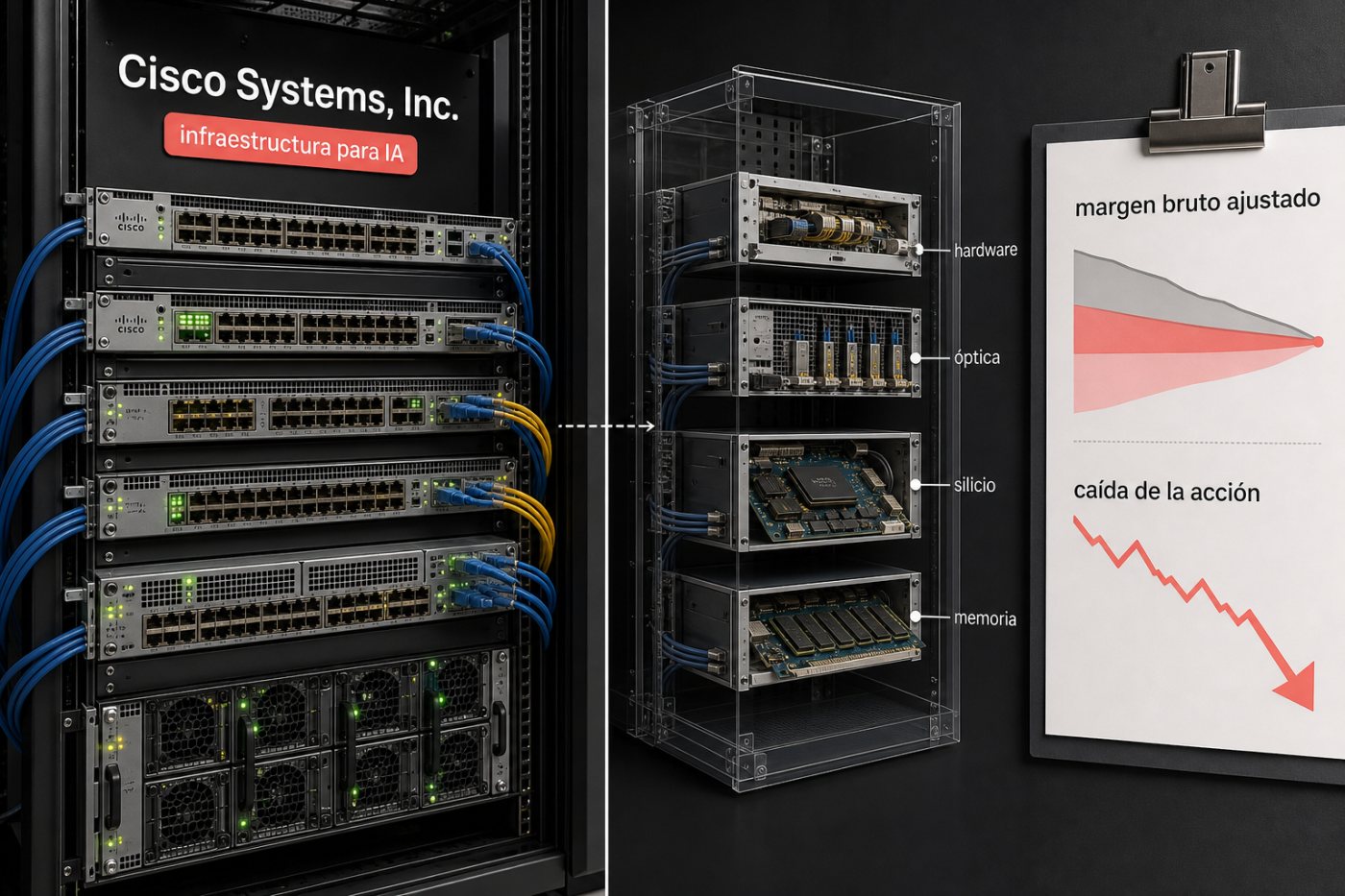 Actividad de infraestructura de Cisco bajo revisión por el coste de componentes y su efecto sobre los márgenes.