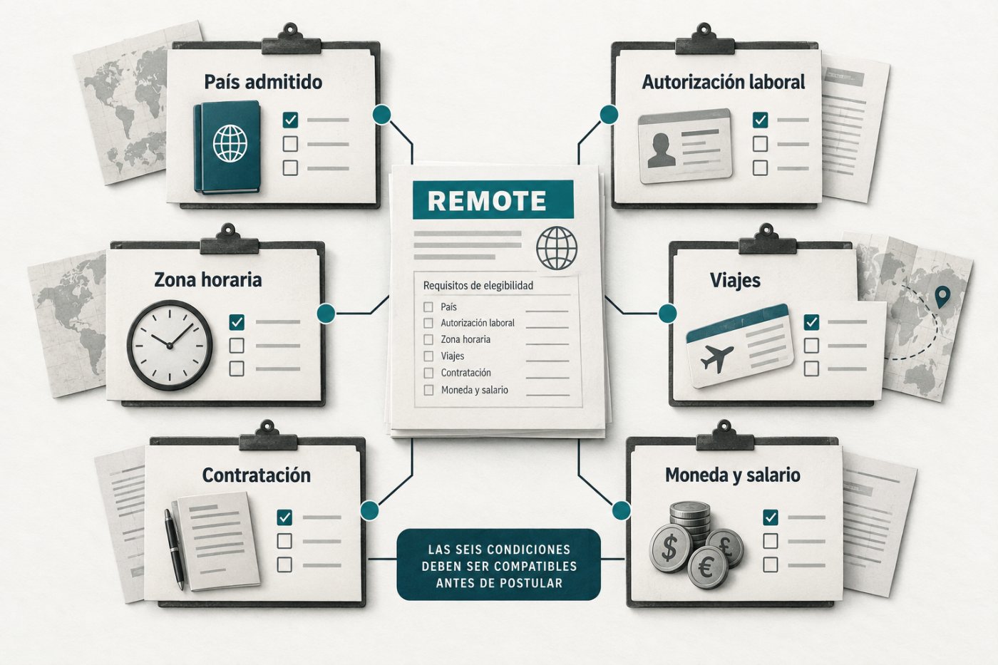Vacante internacional sometida a una lista de elegibilidad, horario, viajes, contrato y salario