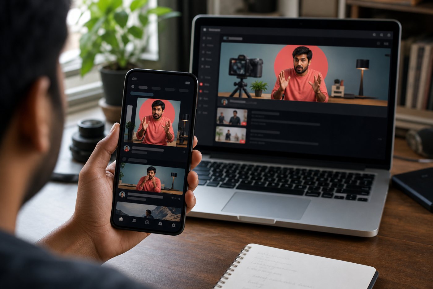 लंबवत YouTube वीडियो का 16:9 कस्टम थंबनेल कुछ ब्राउज़िंग सतहों पर अपने आप बने 4:5 रूप से प्रतिस्थापित होता हुआ।