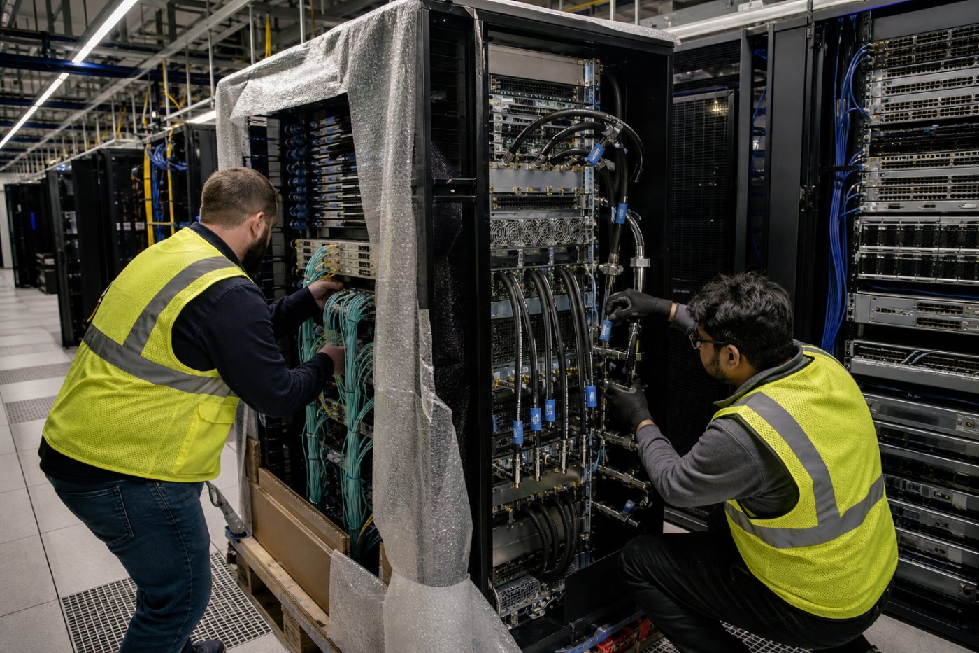 تجهيز رف حوسبة Supermicro وربطه بالشبكة والتبريد قبل التحقق من مطابقته للبنية المتكاملة.