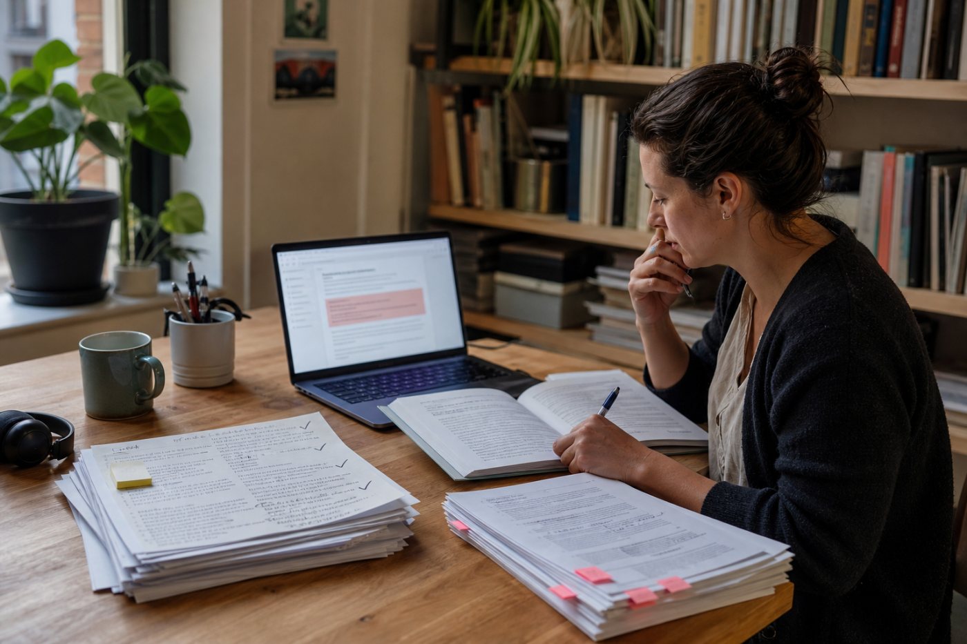 Un freelance vérifie une explication générée pendant son apprentissage et écarte une recommandation incohérente.