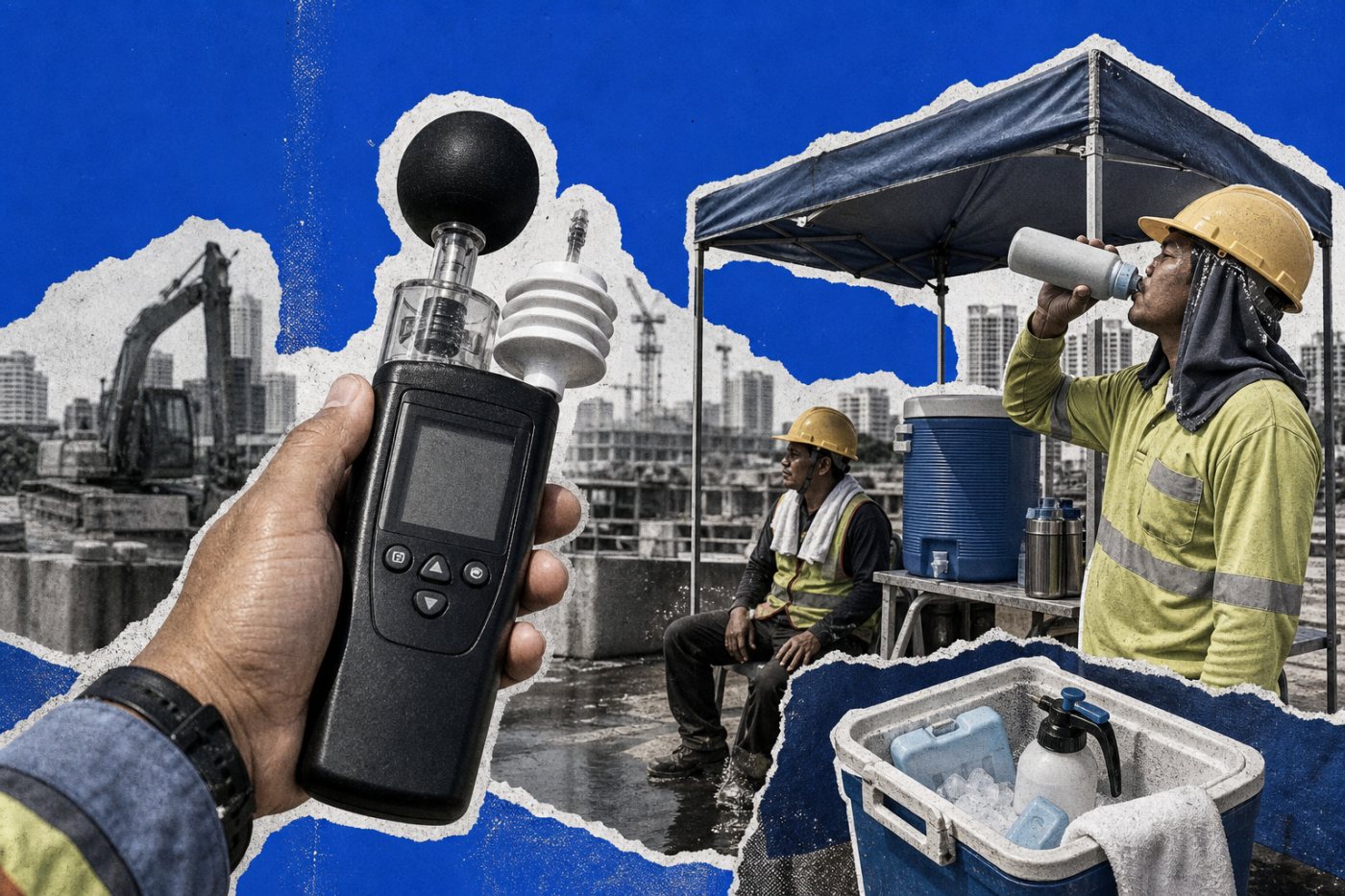 Contrôle du WBGT sur un lieu de travail extérieur où l’hydratation et le repos à l’ombre sont déjà organisés.