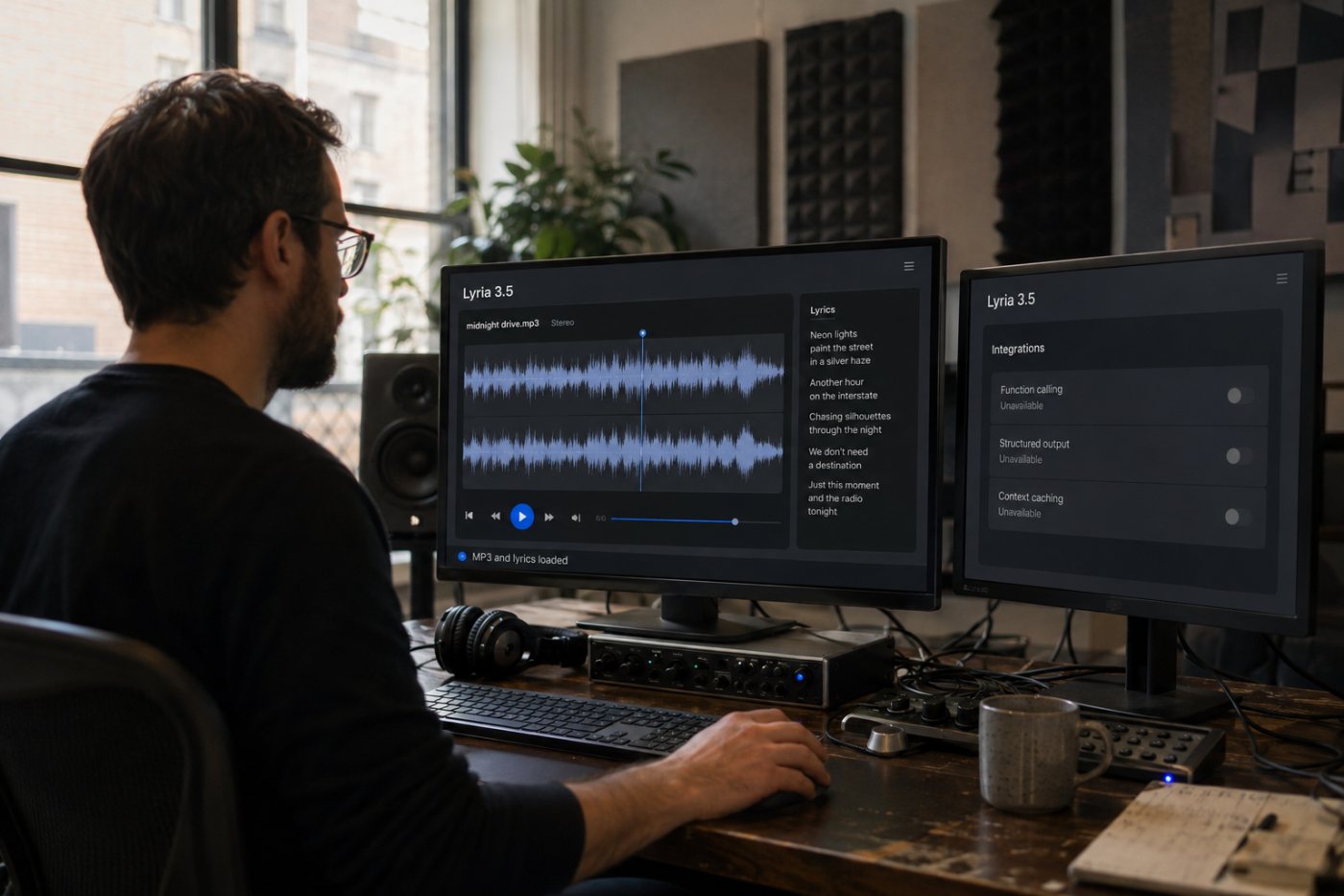دمج Lyria 3.5 يعيد ملف MP3 وكلمات الأغنية، بينما تبقى الوظائف والمخرجات المنظمة والتخزين المؤقت غير متاحة.