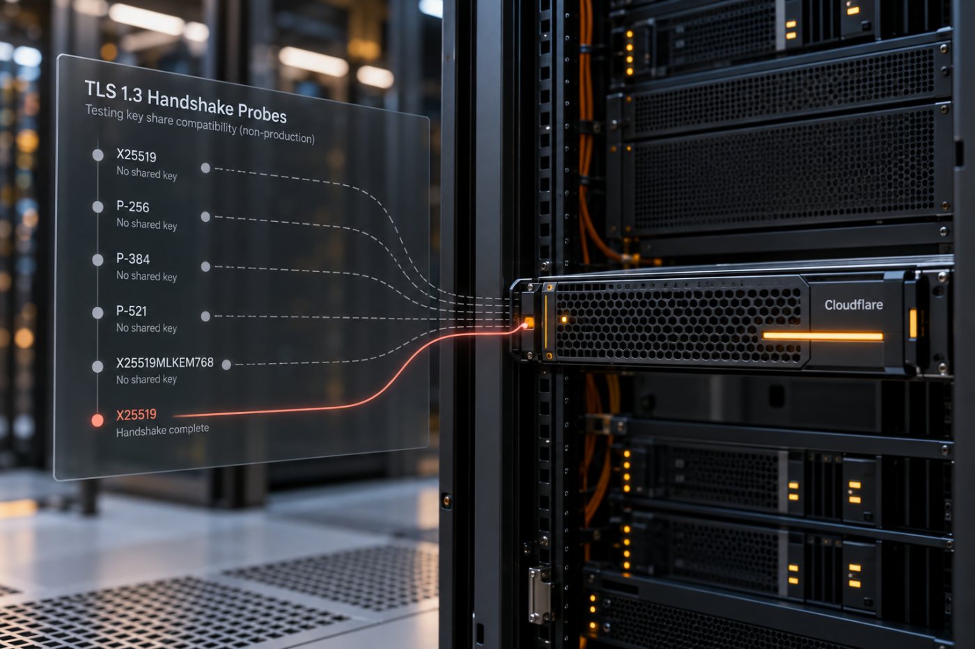 Cloudflare sondea un origen TLS 1.3 y utiliza en la primera conexión el intercambio de claves compatible detectado.