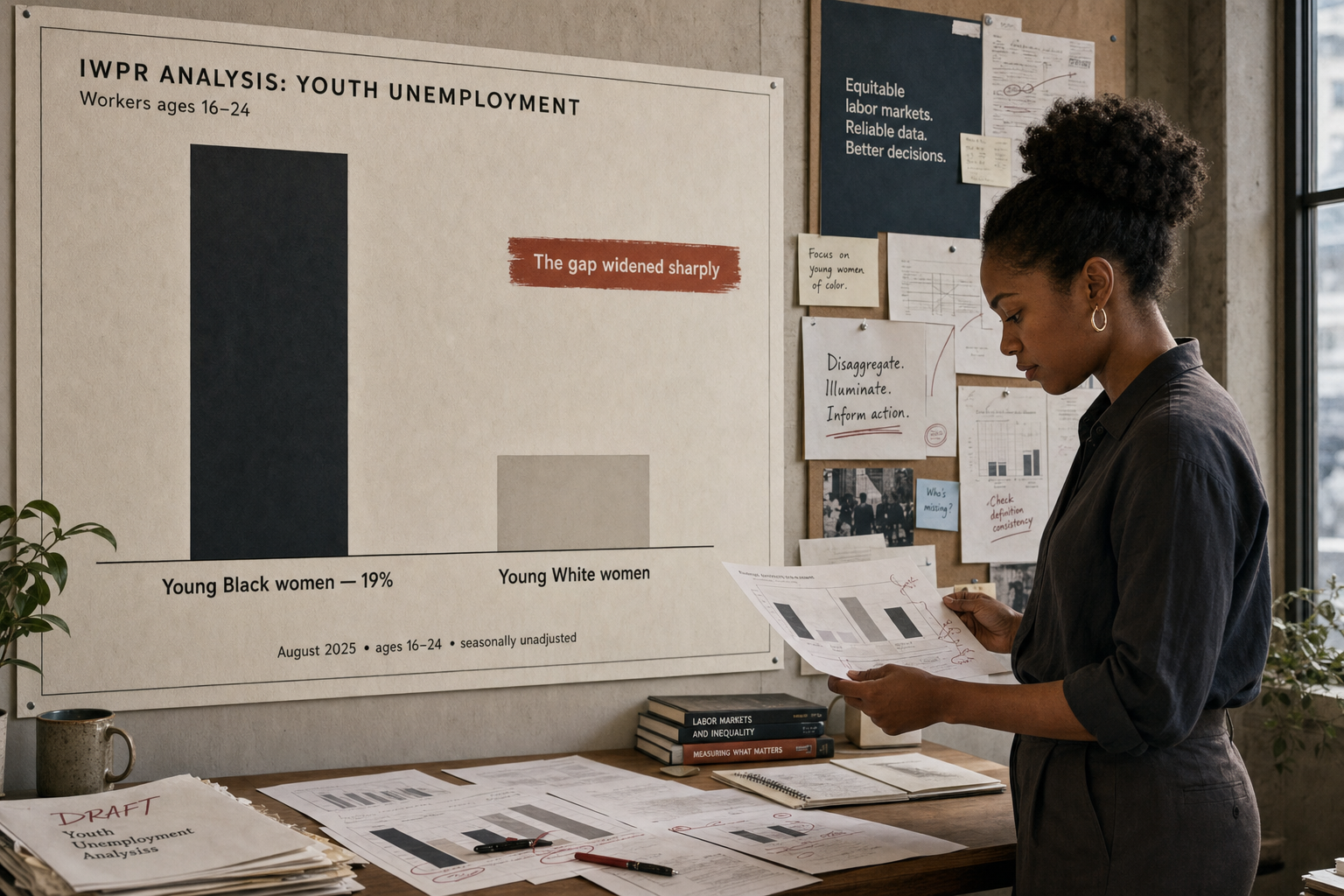 Chart comparing the August 2025 unemployment rate of young Black women with the lower rate of young White women.