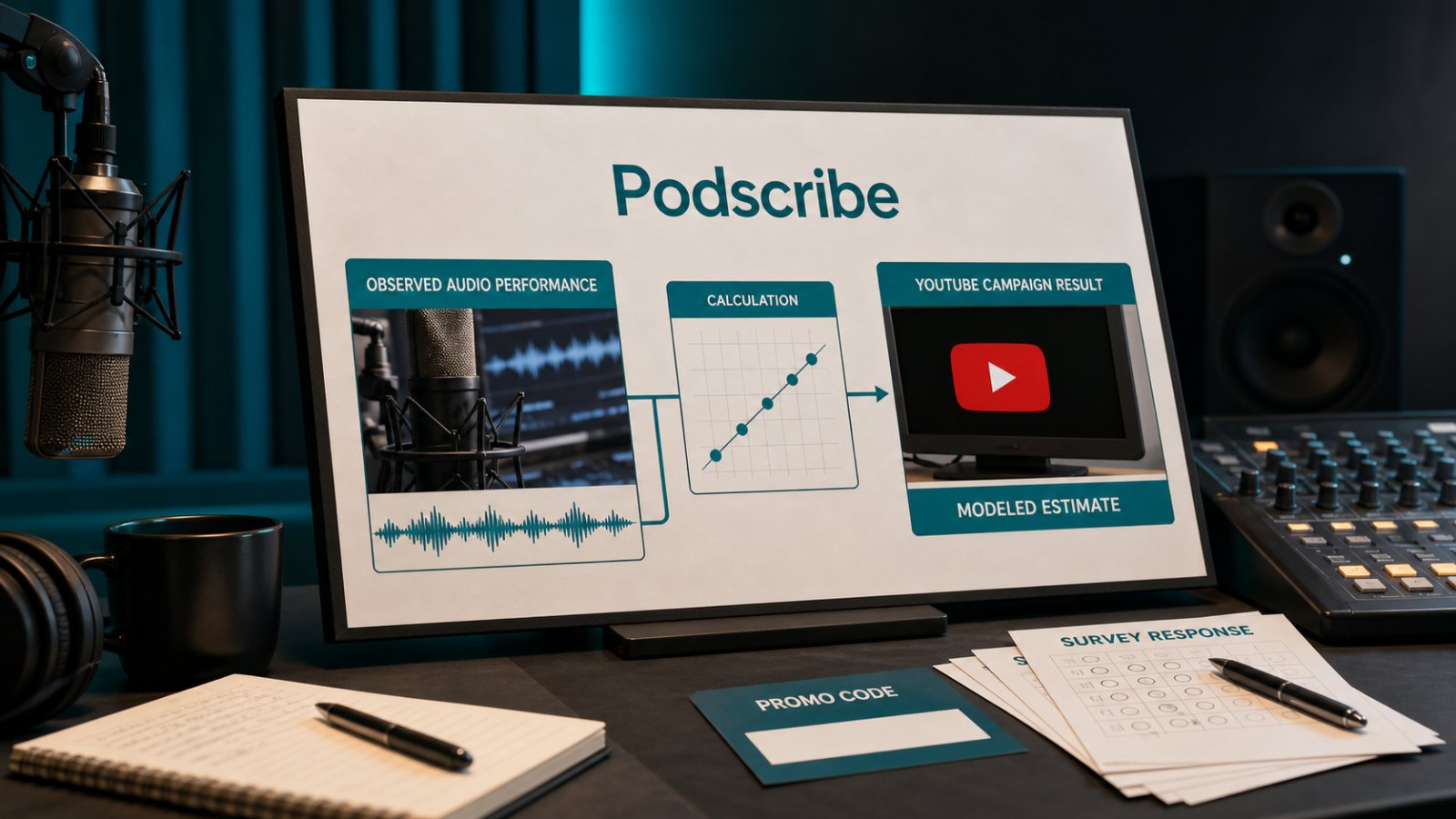 Podscribe का YouTube मापन अनुमान है—सीधे रूपांतरण नहीं