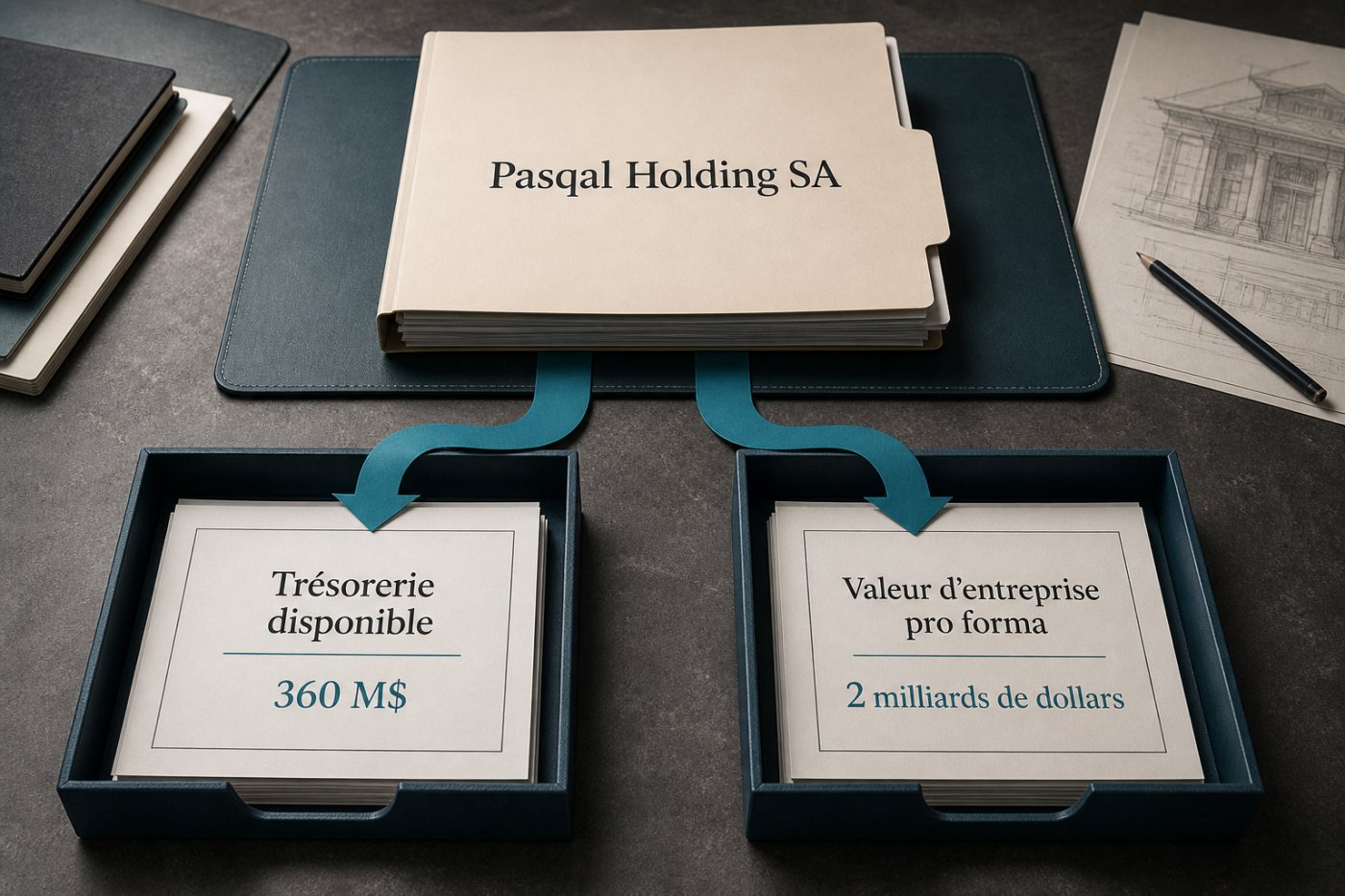 Distinction entre environ 360 millions de dollars de trésorerie et une valeur d’entreprise pro forma proche de 2 milliards.