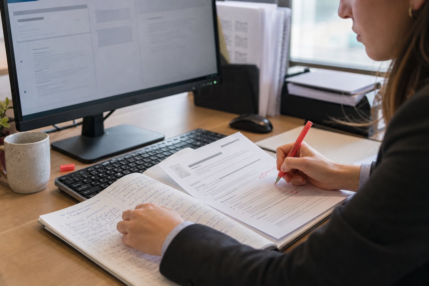 Hays danışmanının yapay zekâ tarafından hazırlanan görüşme notlarını ve CRM önerisini kontrol ederek düzeltmesi